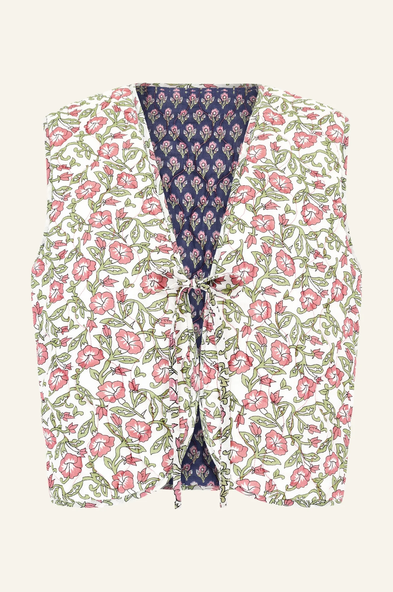 Arlo Quilted Organic Cotton Gilet | Primrose Stamp Navy/Pink