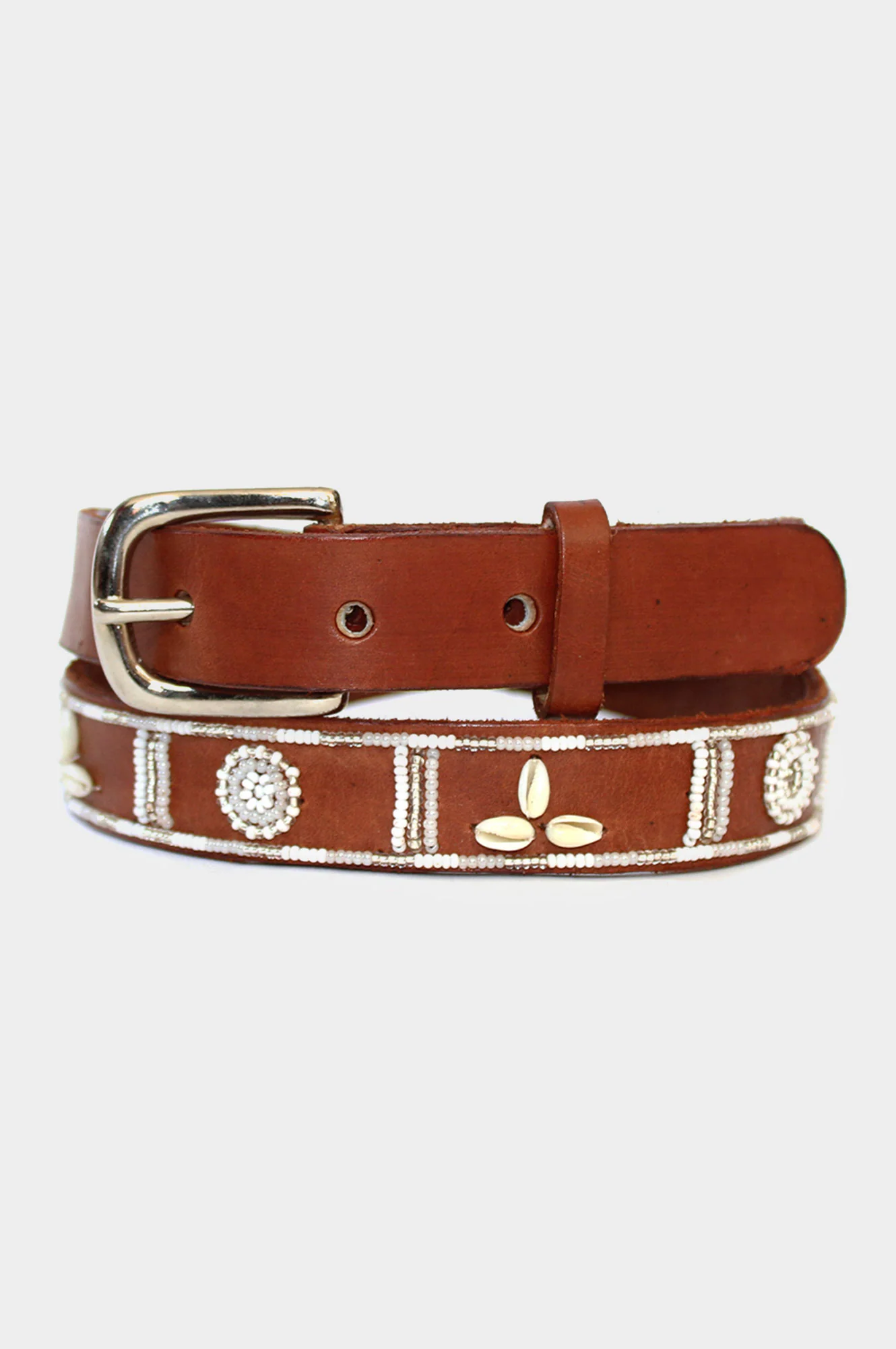 Shell Leather Belt | White