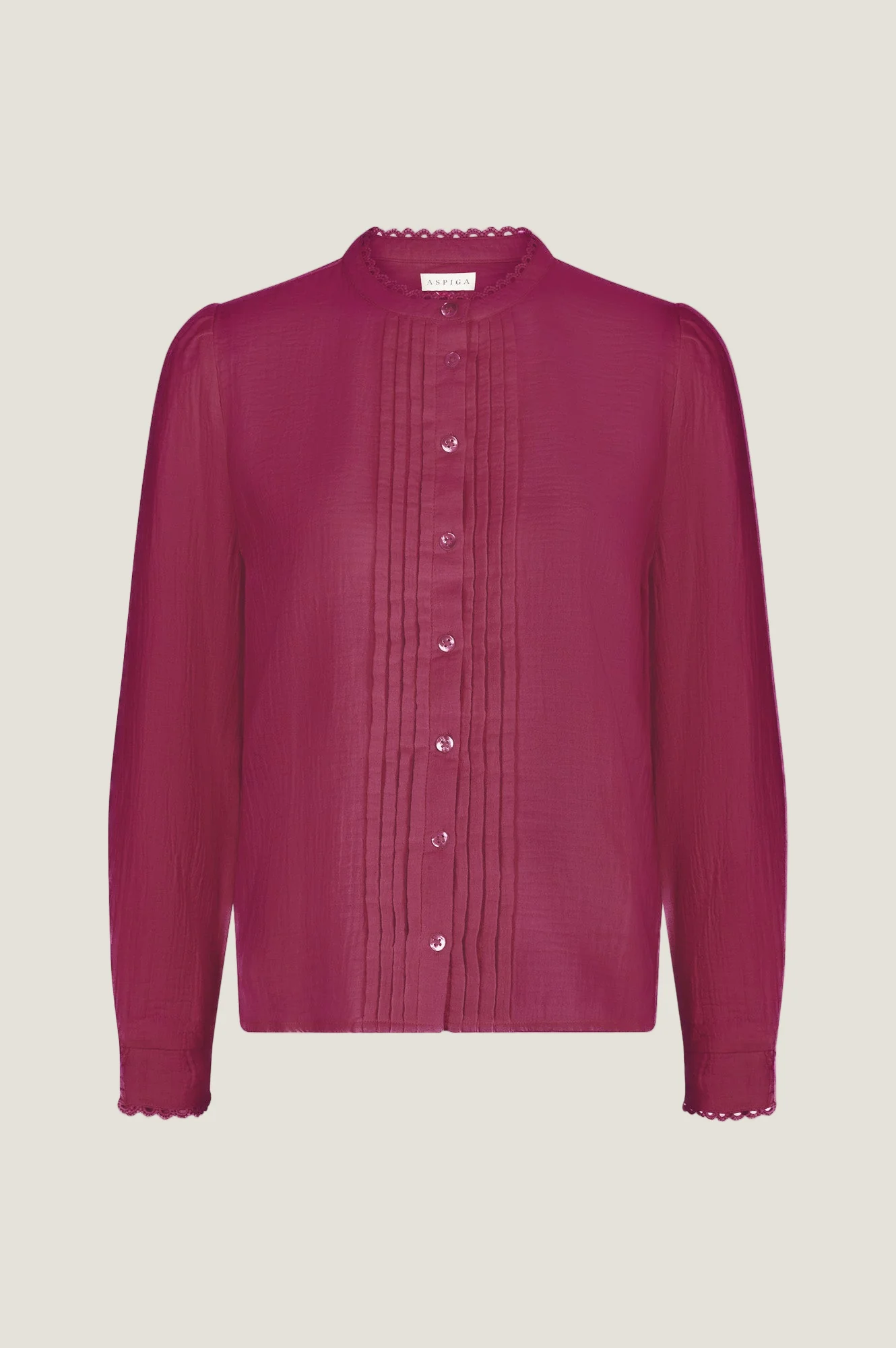 Holly Pin Tuck Organic Cotton Cheesecloth Long Sleeve Blouse | Berry