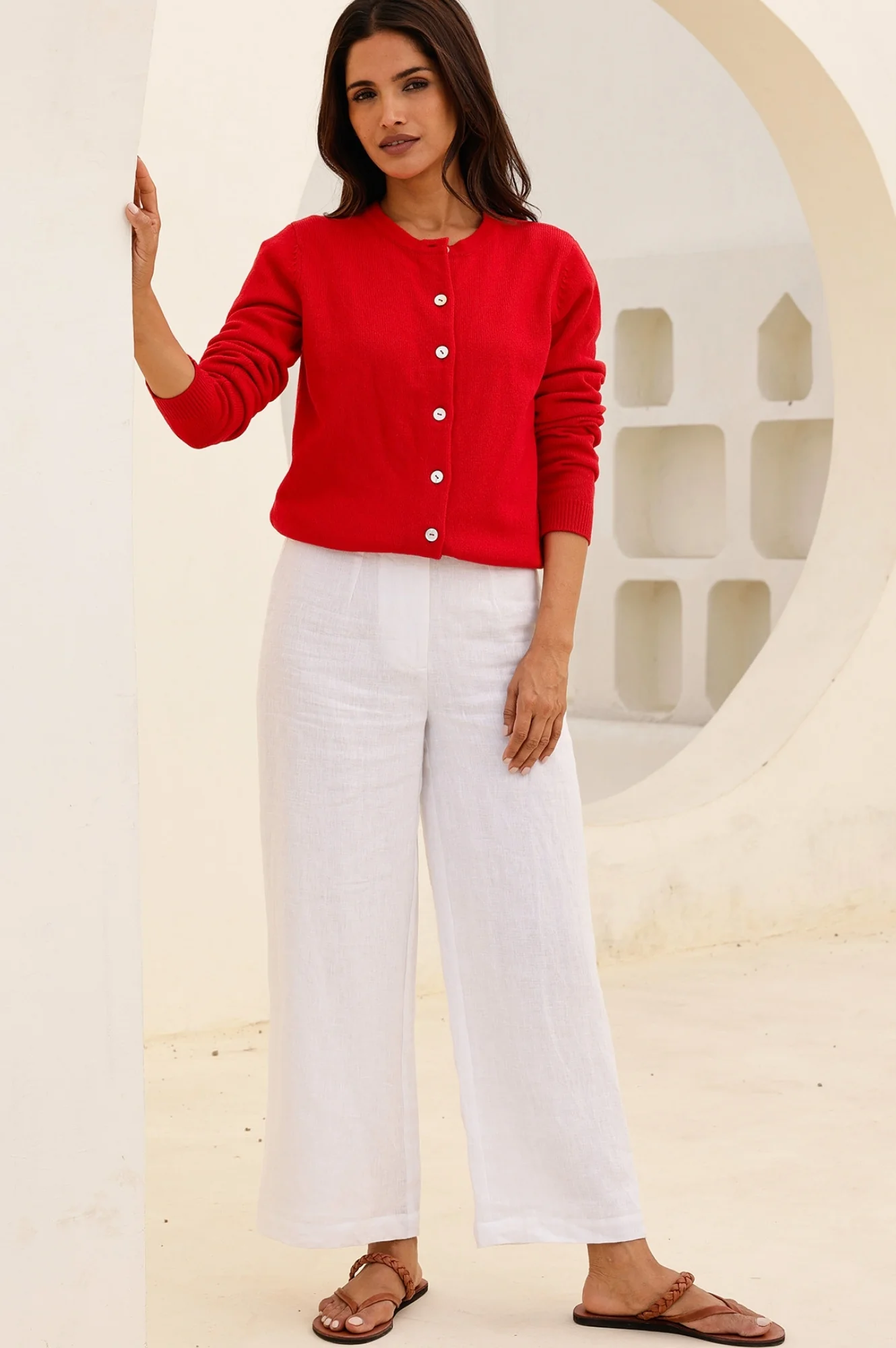 Merino Wool Classic Cardigan | Red