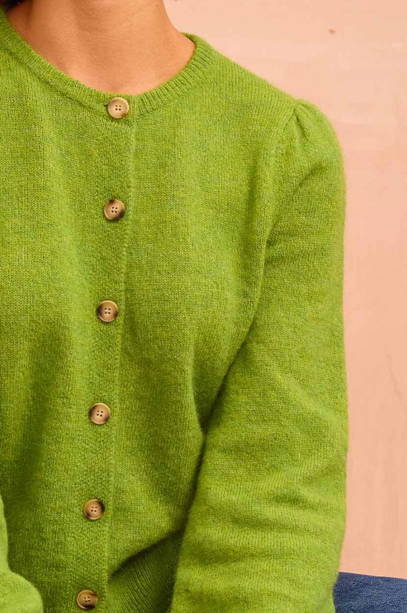 Alpaca Blend Puff Sleeve Cardigan | Green