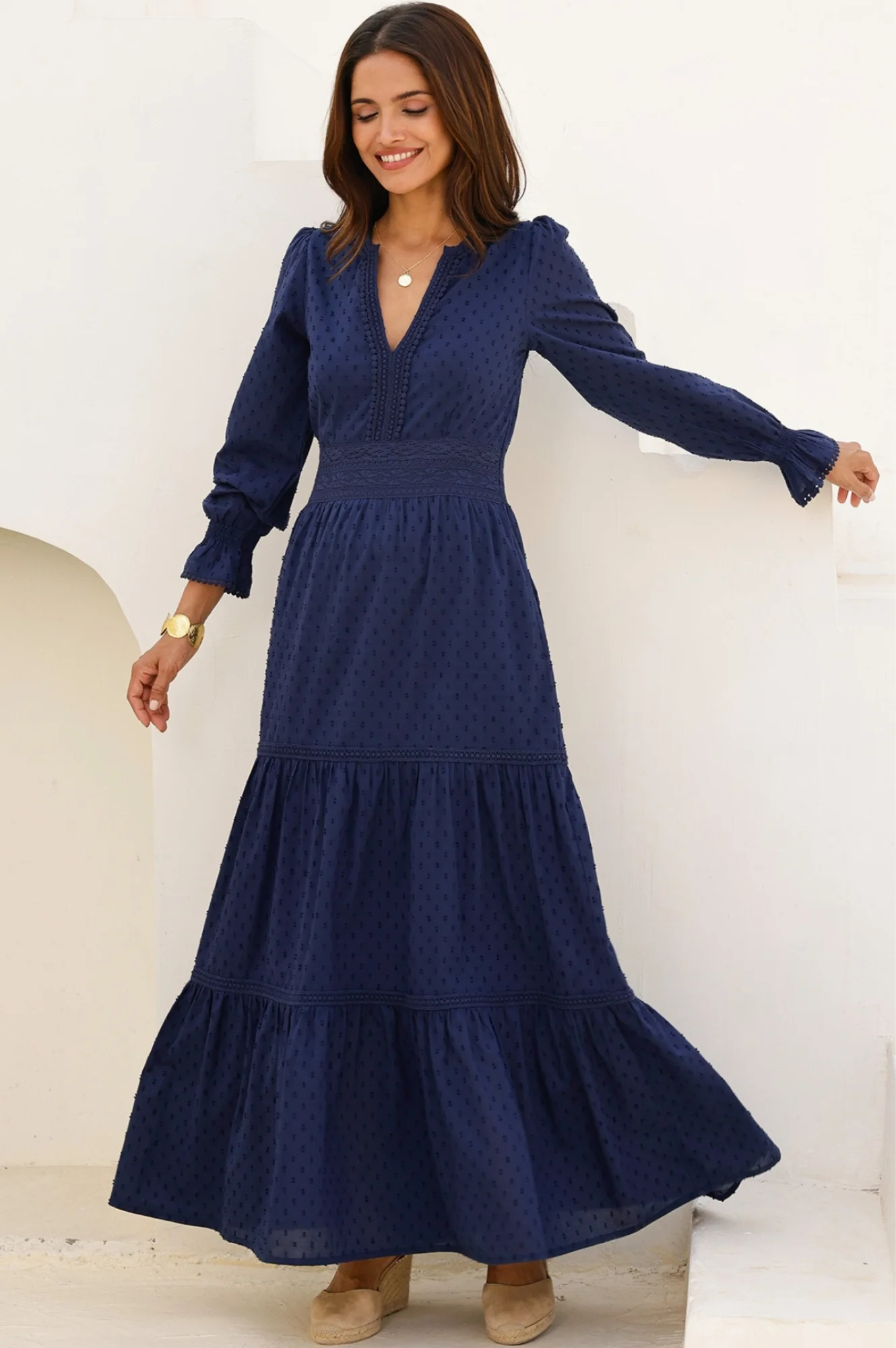 Purdie Organic Cotton Dobby Dress | Navy