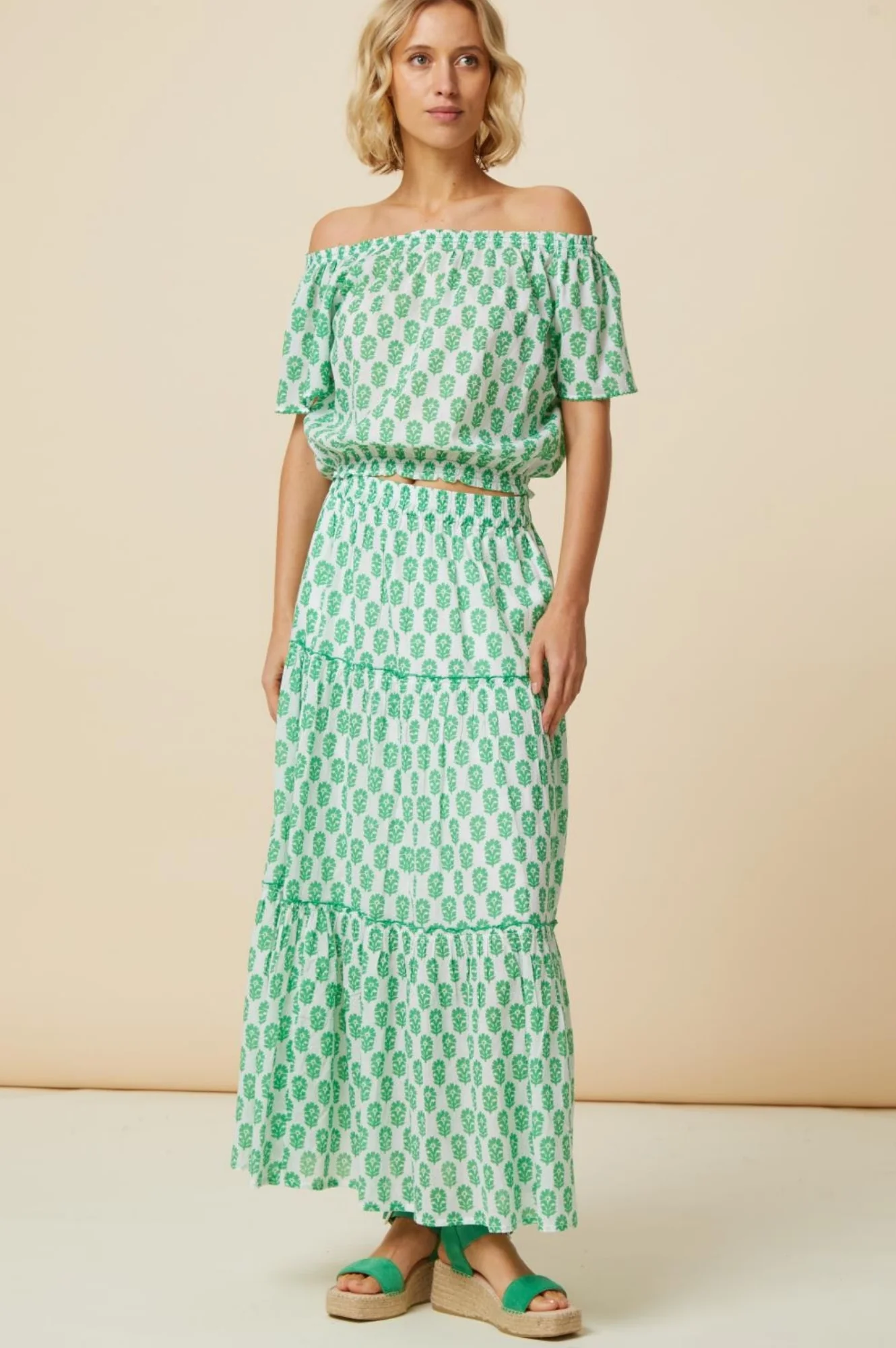 Ilana Organic Cotton Top | White/Green