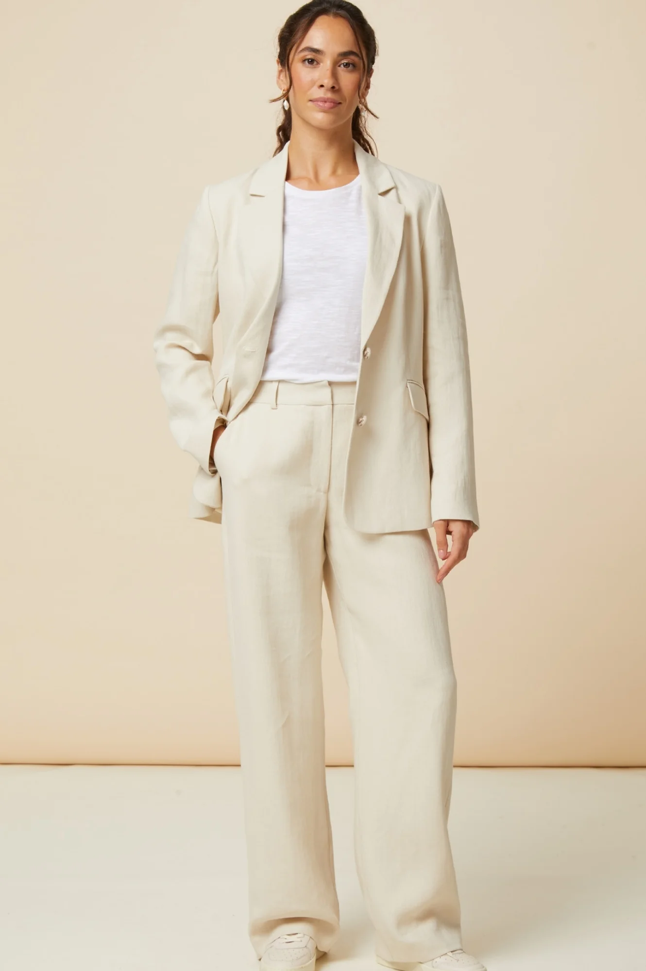 Linen Blend Trousers | Oat