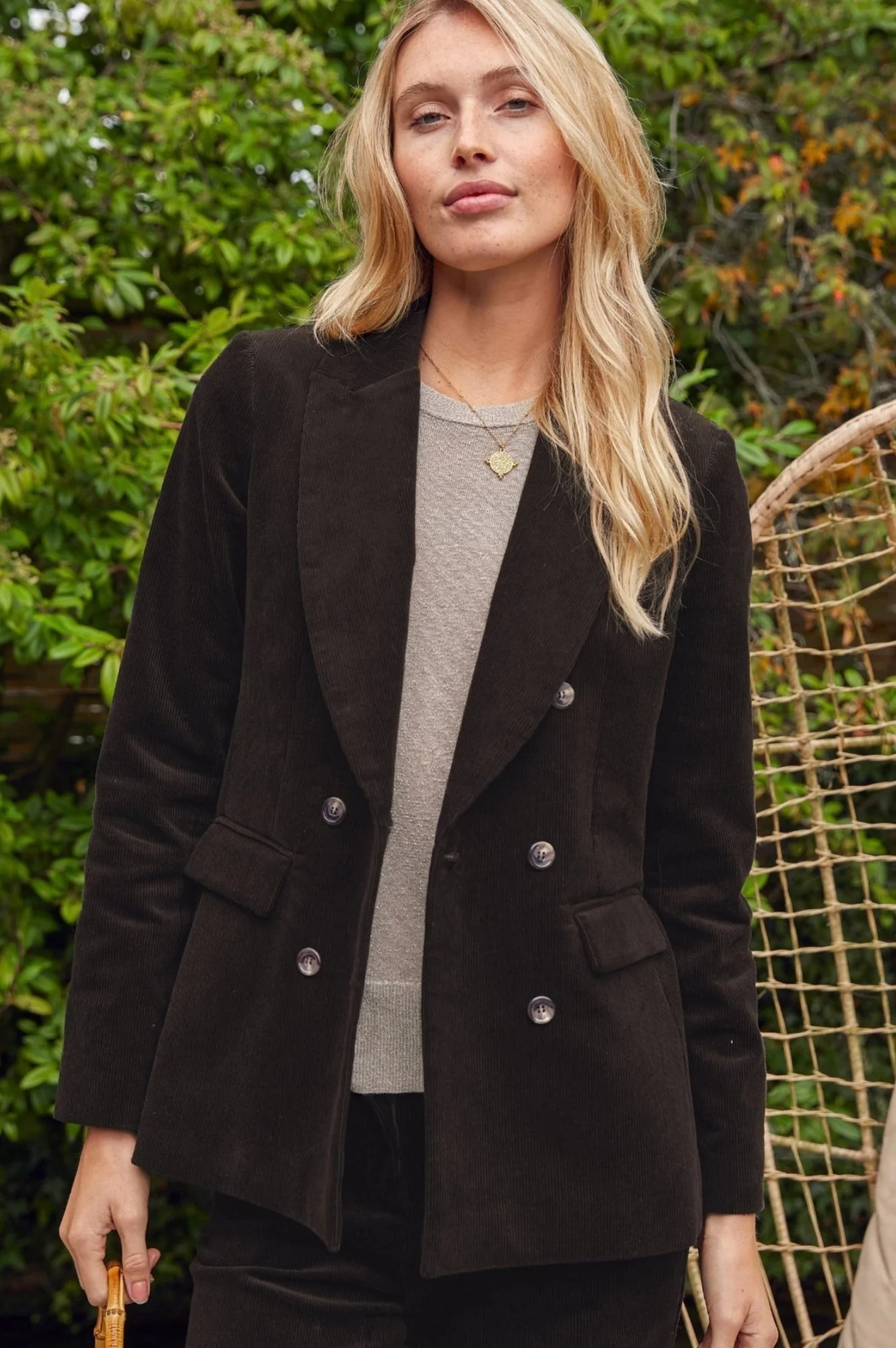 Theresa Stretch Corduroy Blazer | Chocolate