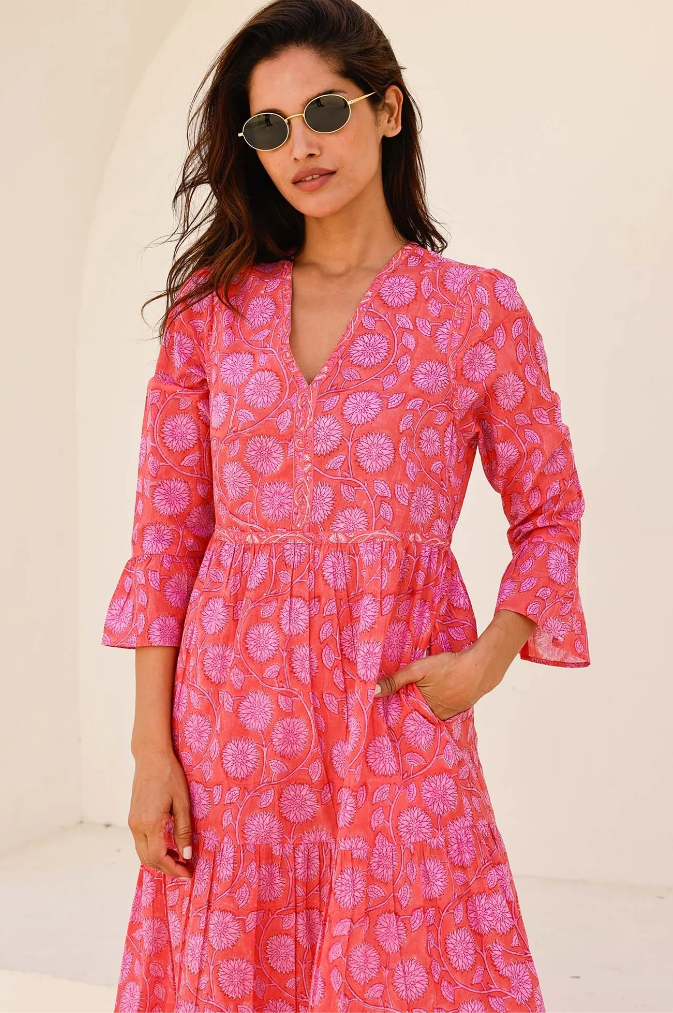 Hayden Block Print Dress | Mara Red/Pink