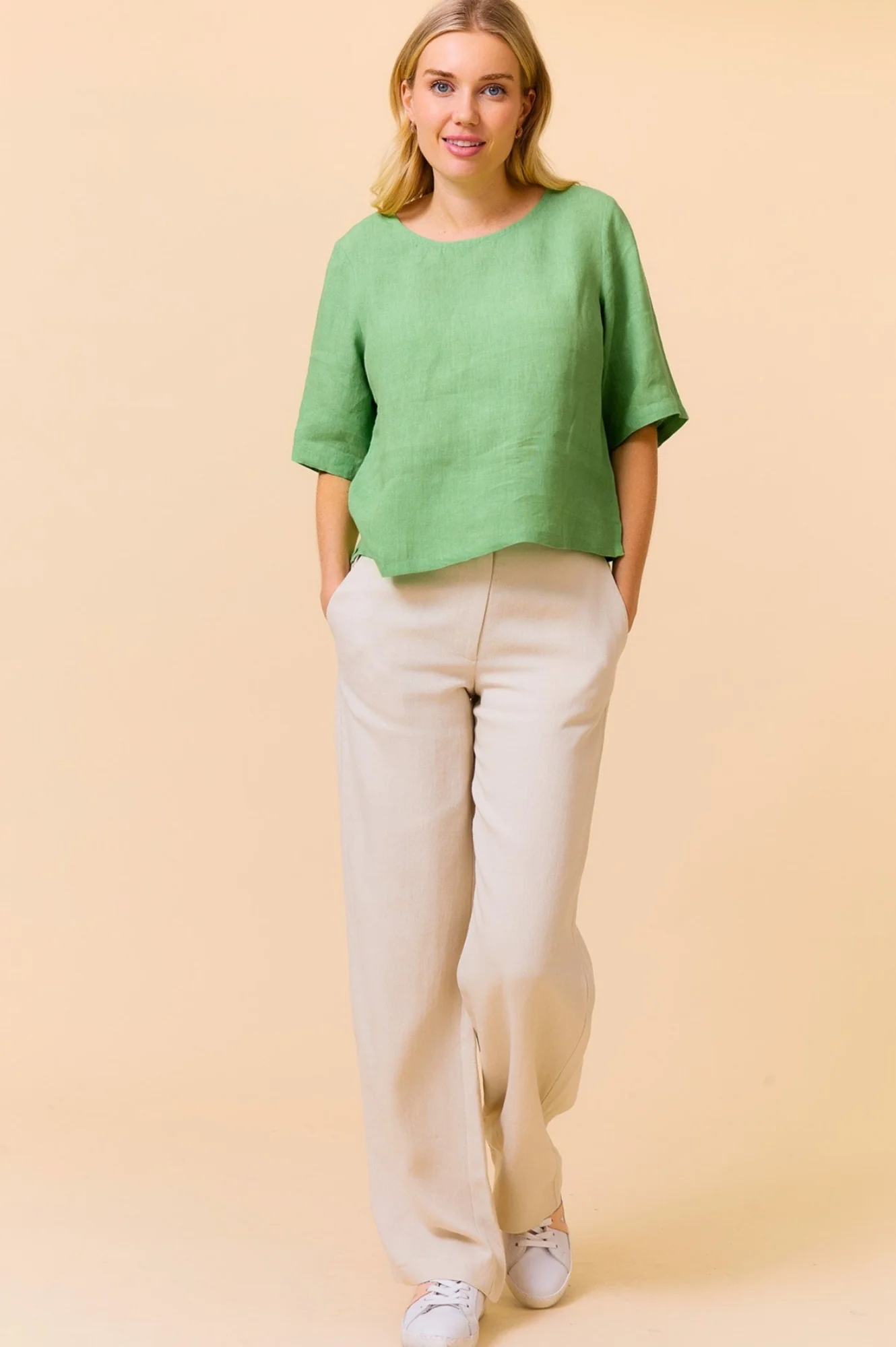 Linen Blend Trousers | Oat