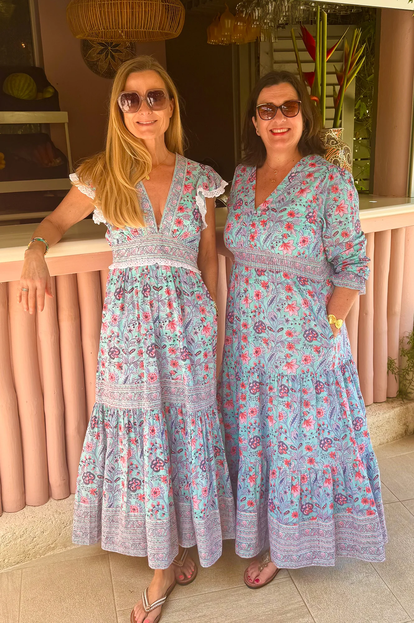 Pippa Block Print Dress | Gardenia Blue/Red