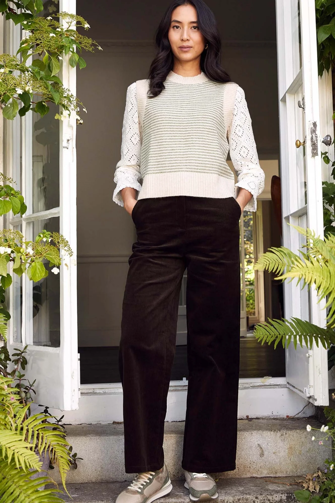 Merino Wool Jacquard Short Tank | Detail Green/Natural