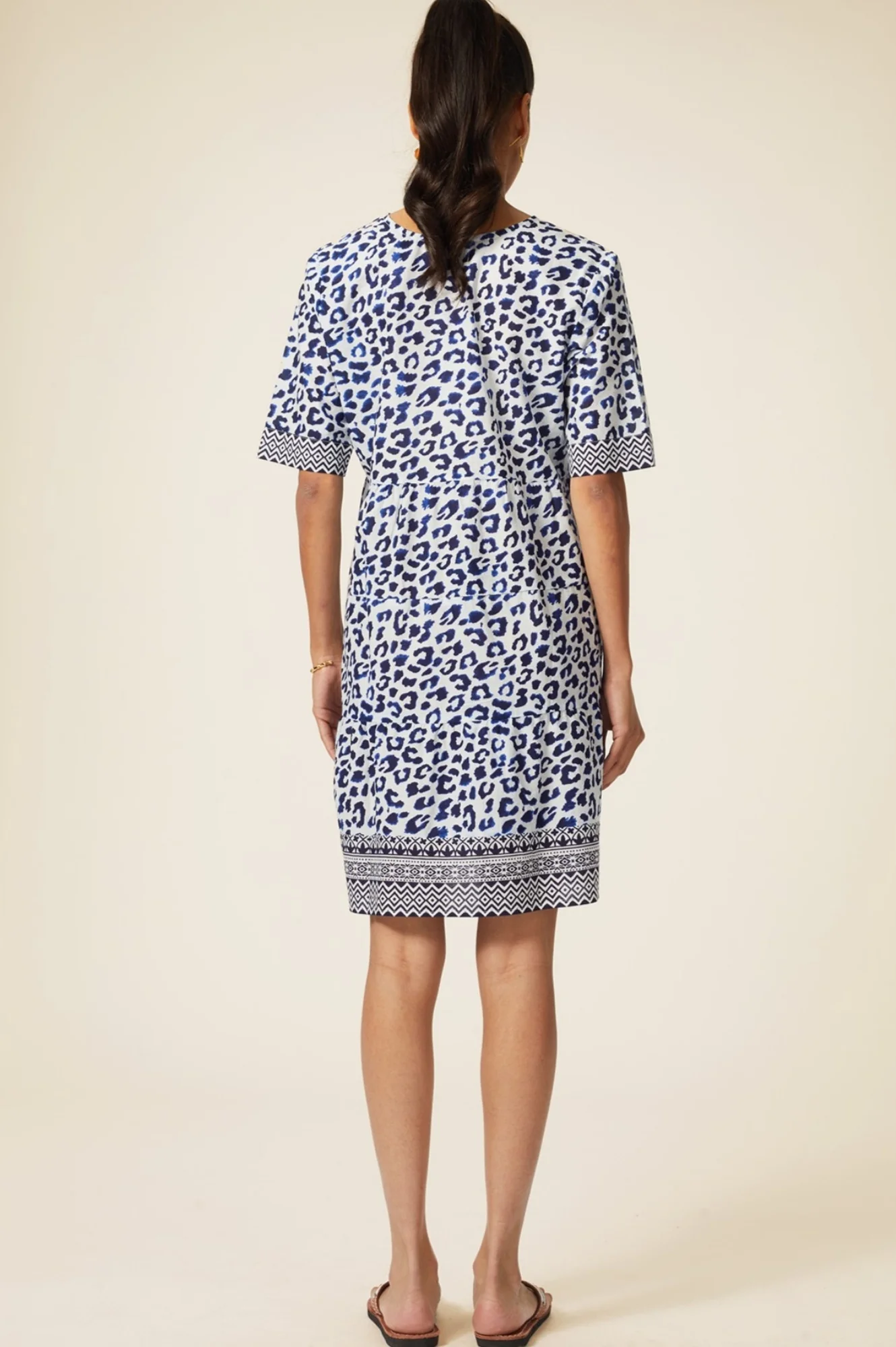 Santorini Cotton Kaftan | Soft Cheetah White/Navy