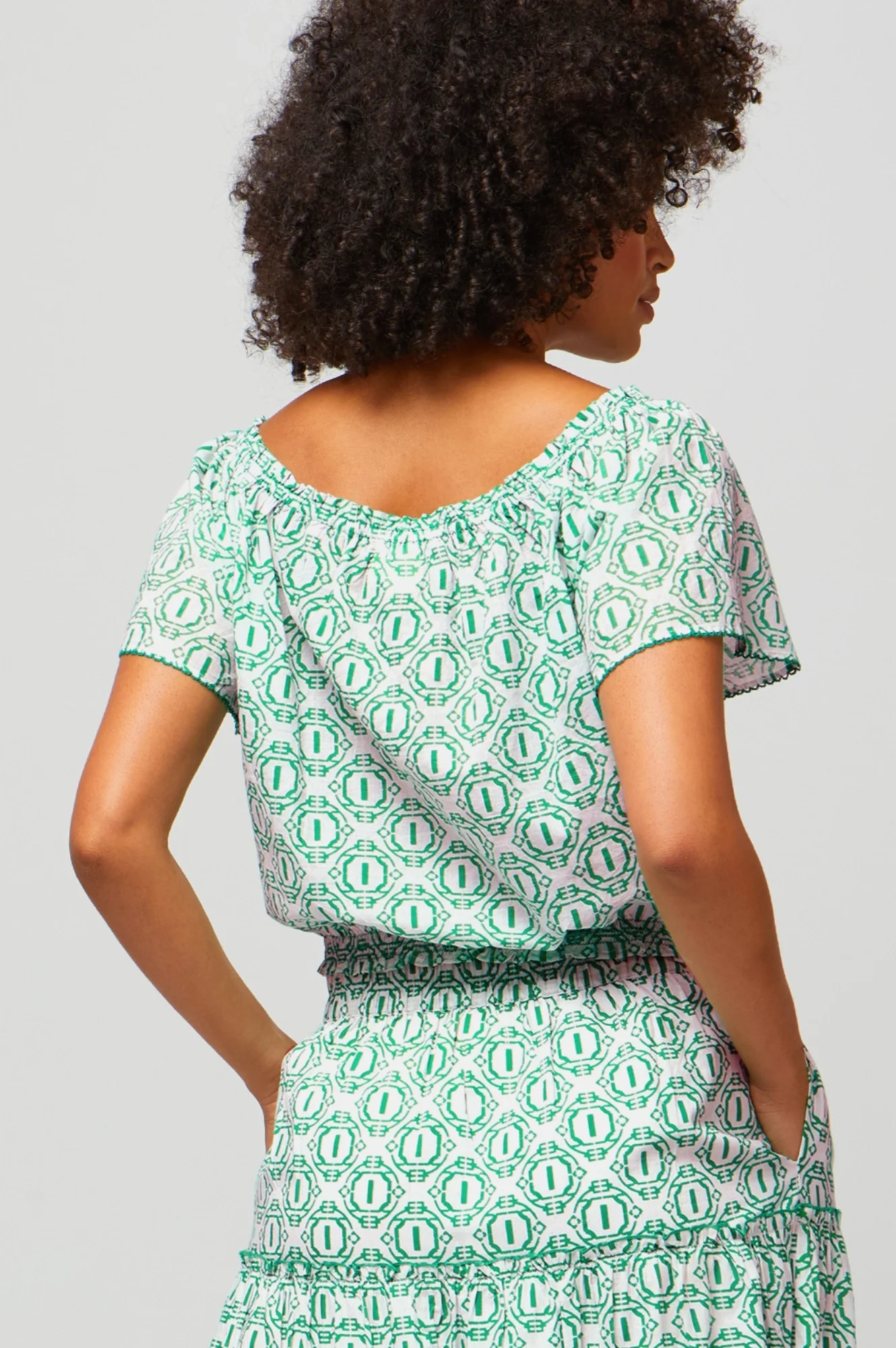 Ilana Organic Cotton Top | Circle Geo Green