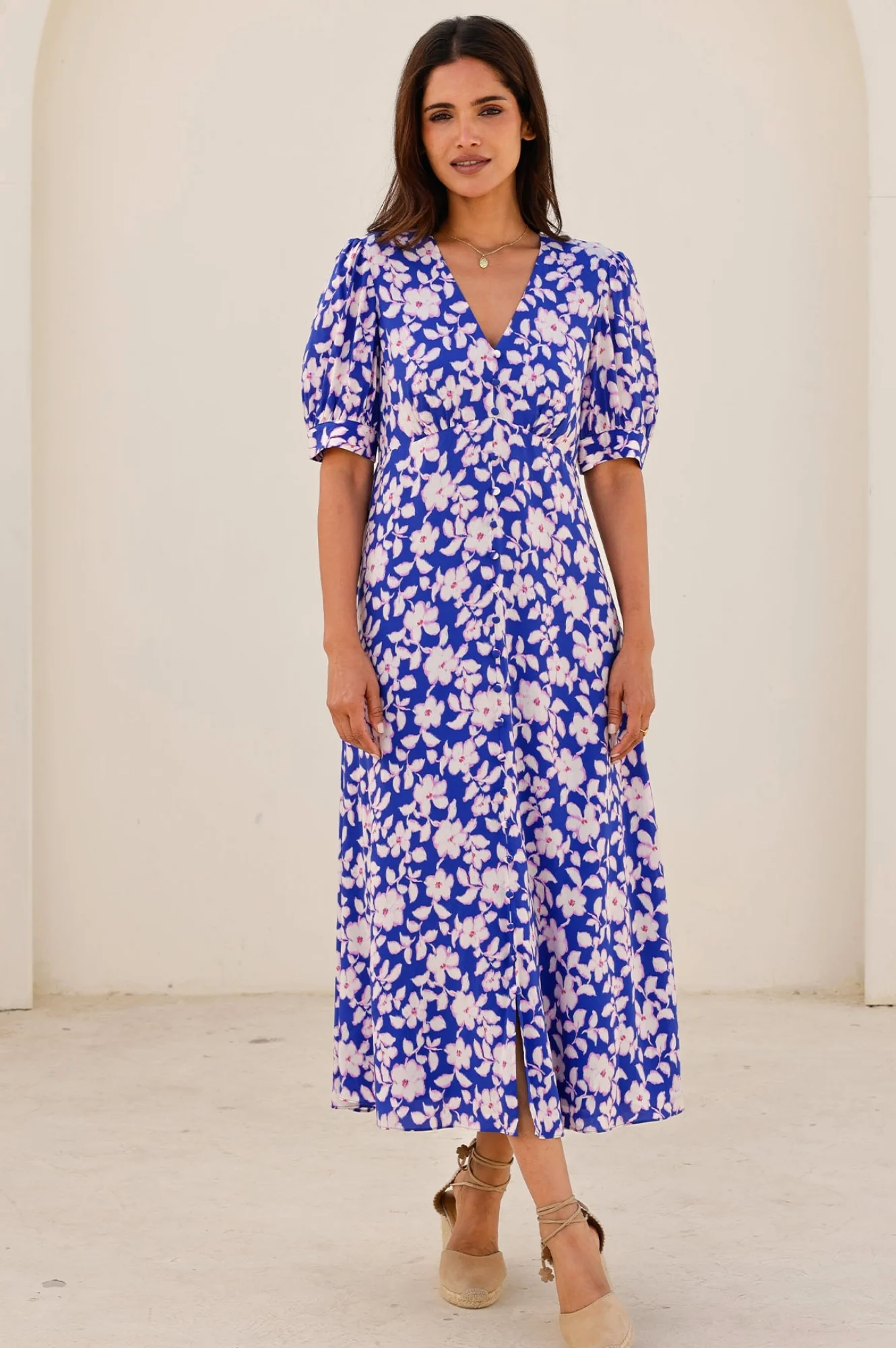 Anne Tea EcoVero™ Dress | Blossom Cobalt/Pink