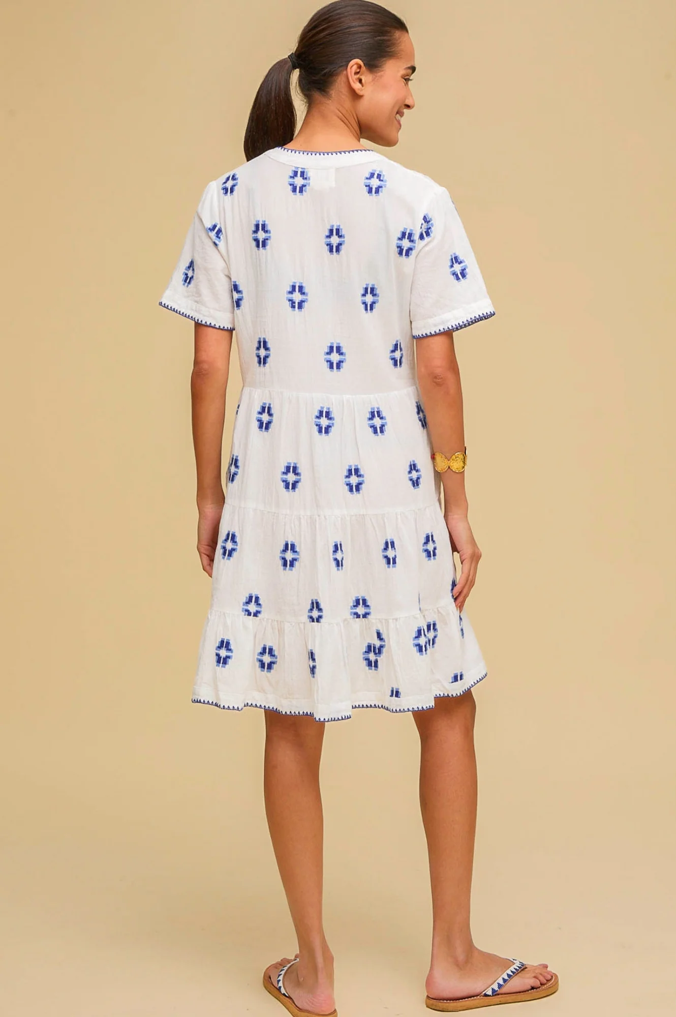 India Embroidered Organic Cotton Dress | White/Blue