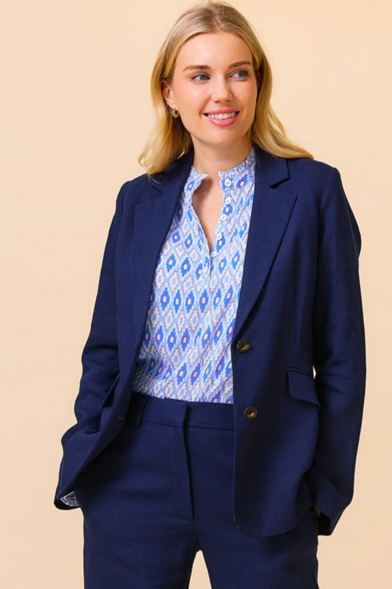 Linen Blend Blazer | Navy