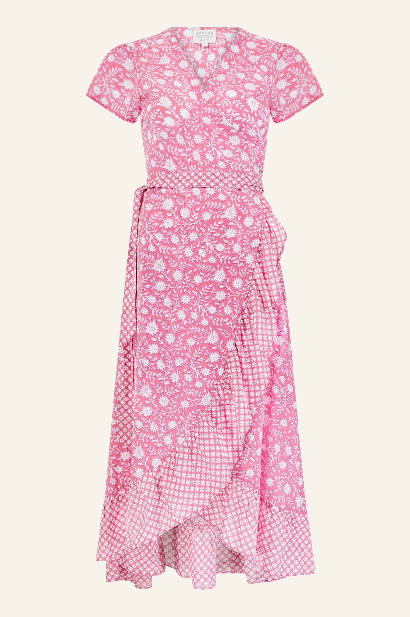 Demi Cotton Wrap Dress (With Pockets) | Primula Pink/White