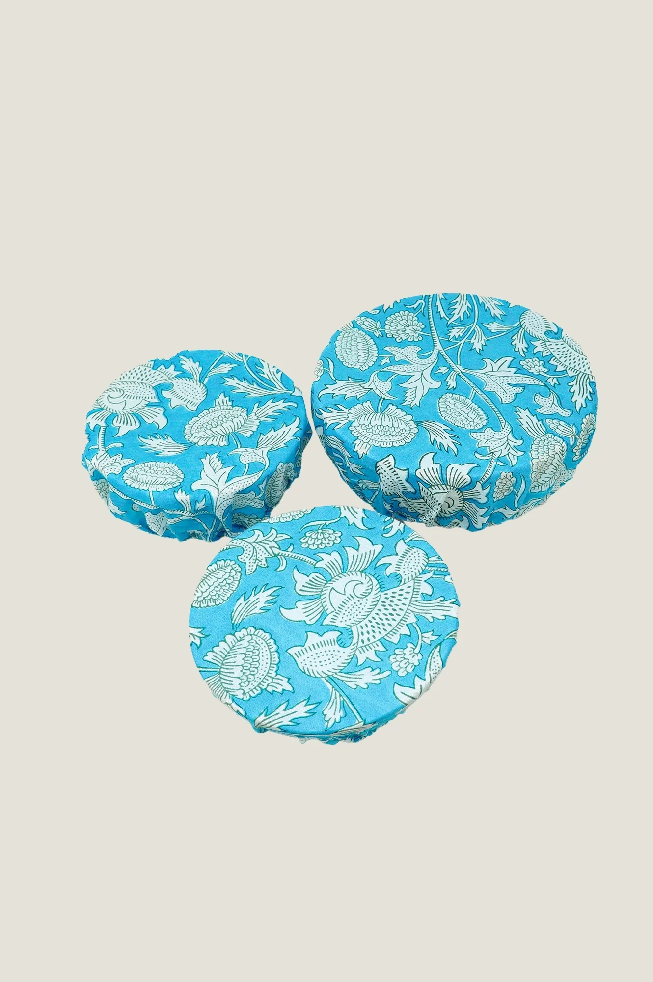 Set Of 3 Block Print Bowl Covers | Tea Rose Blue