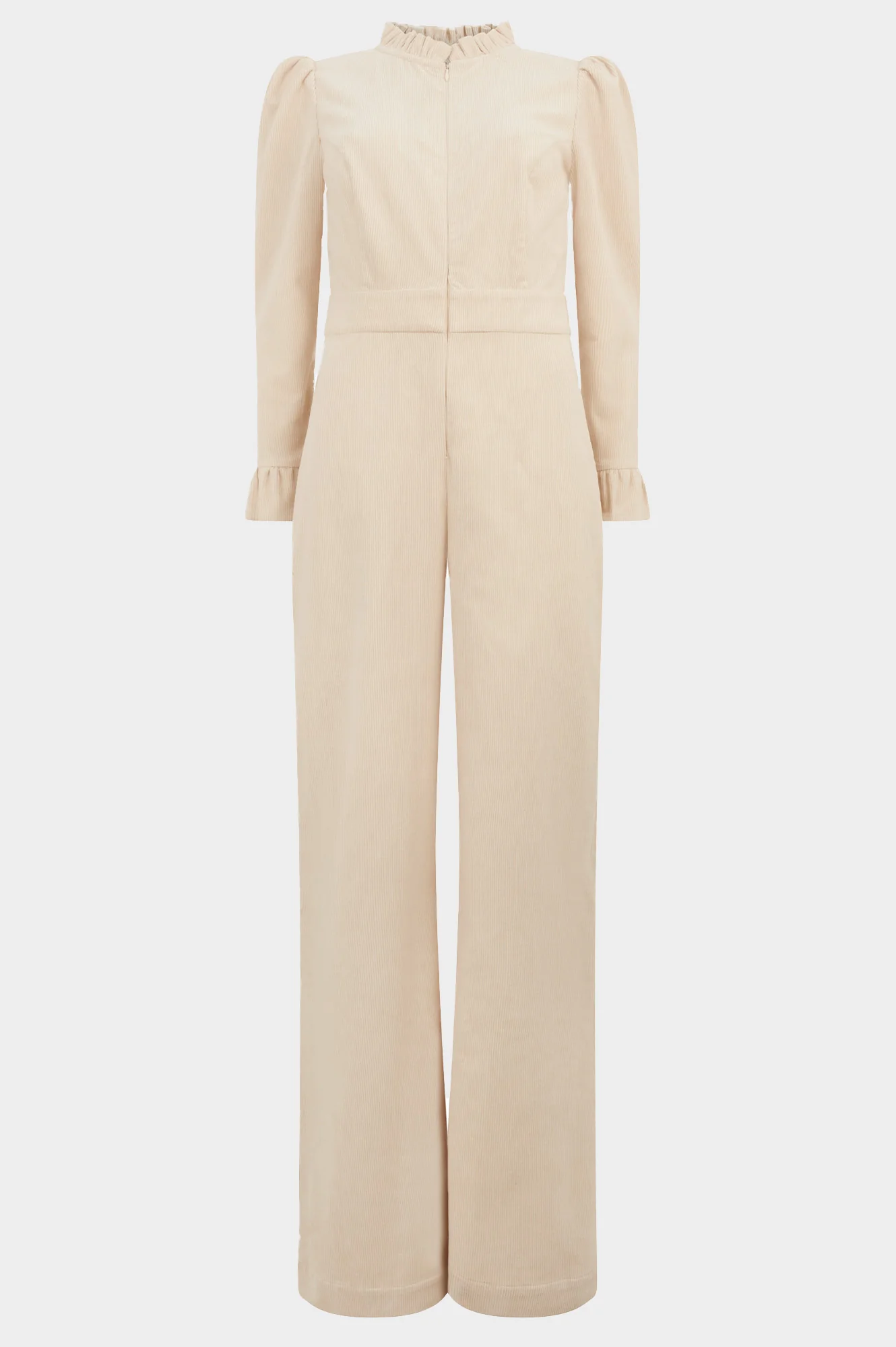 Zip Front Stretch Corduroy Jumpsuit | Cream