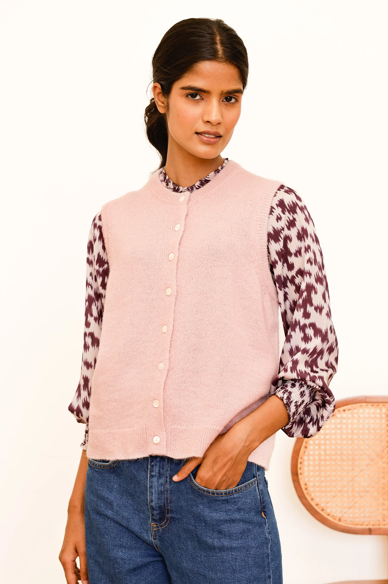 Alpaca Blend Gilet | Dusty Pink