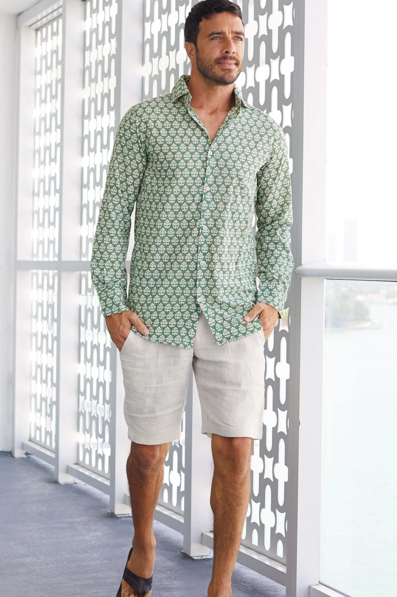 Men's Printed Cotton Shirt | Batik Khaki