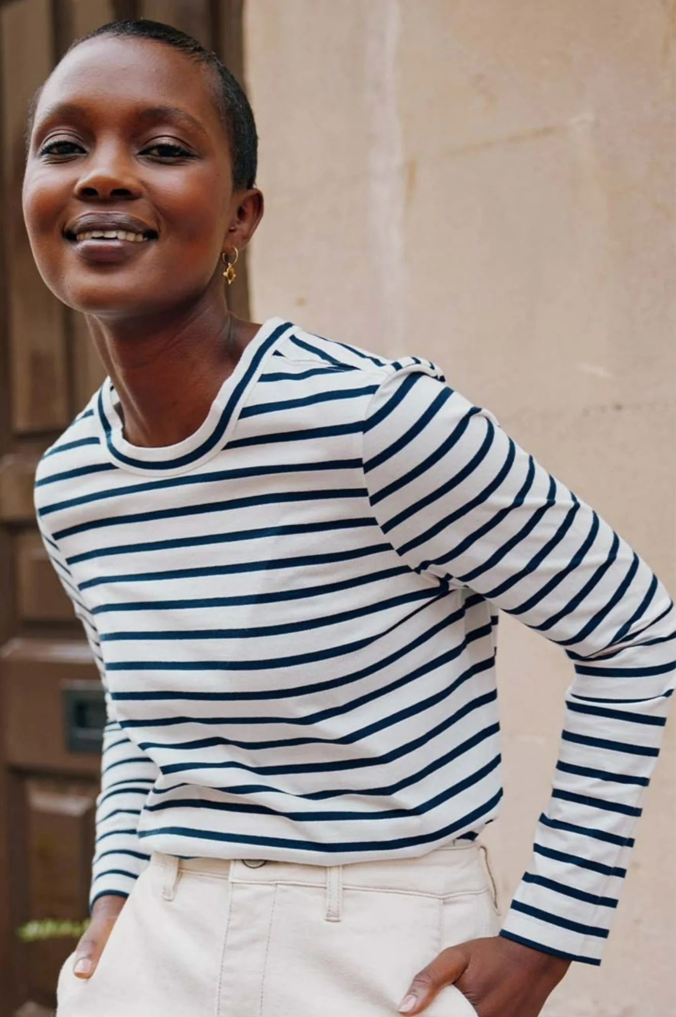 Long Sleeve Jersey T-Shirt | Ivory/Navy