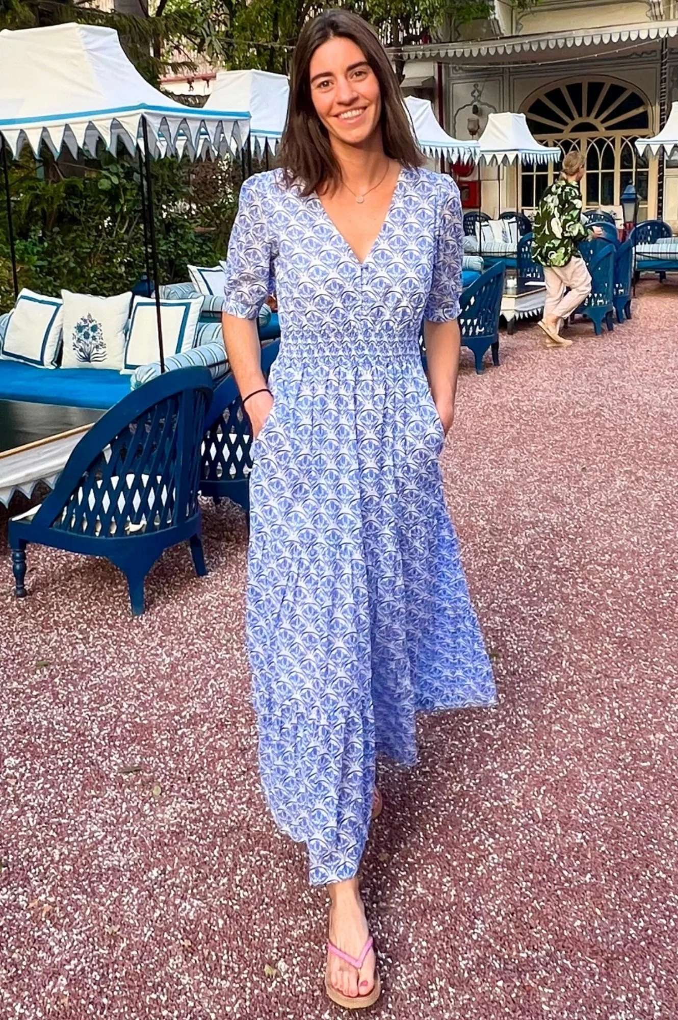 Billie Short Sleeve Dress | White/Blue