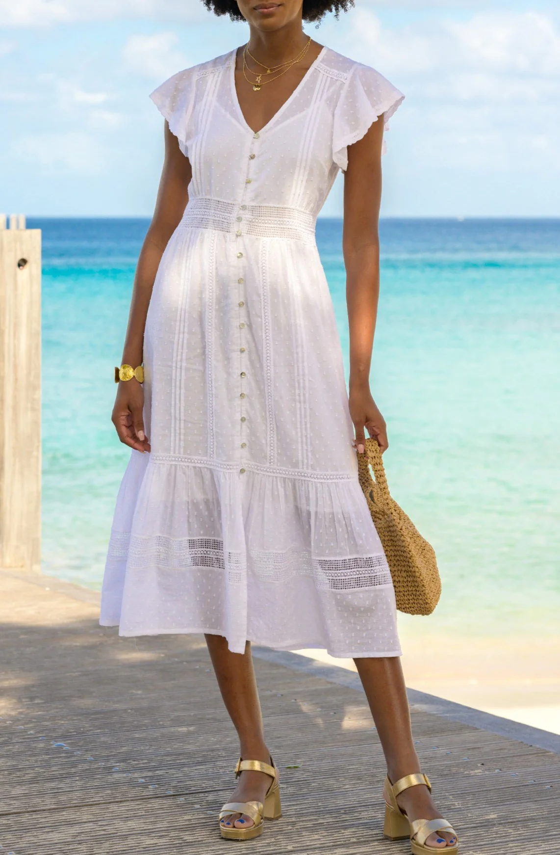 Nyla Beach Midi Dress | White