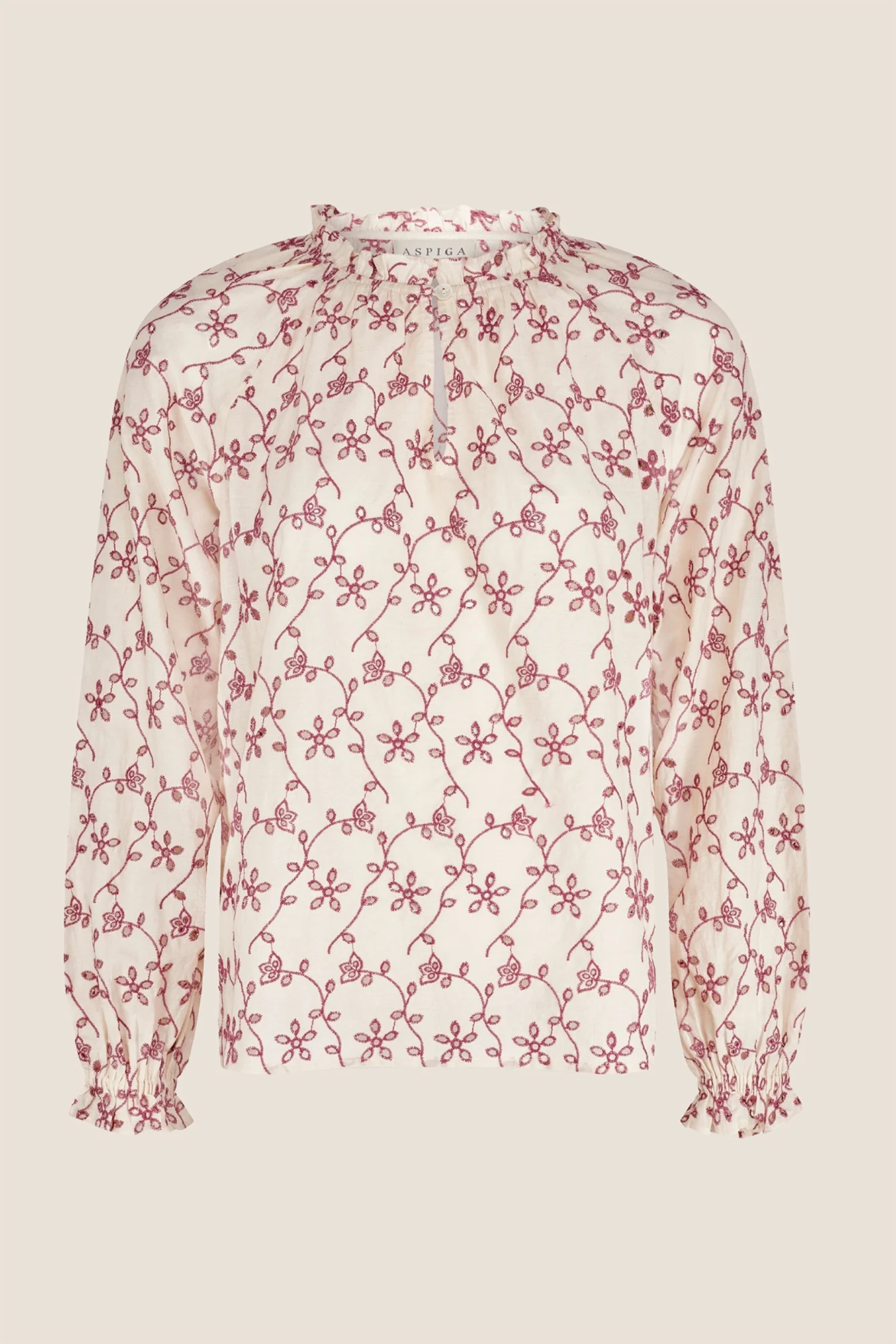 Lauren Embroidered Blouse | Cream/Mauve