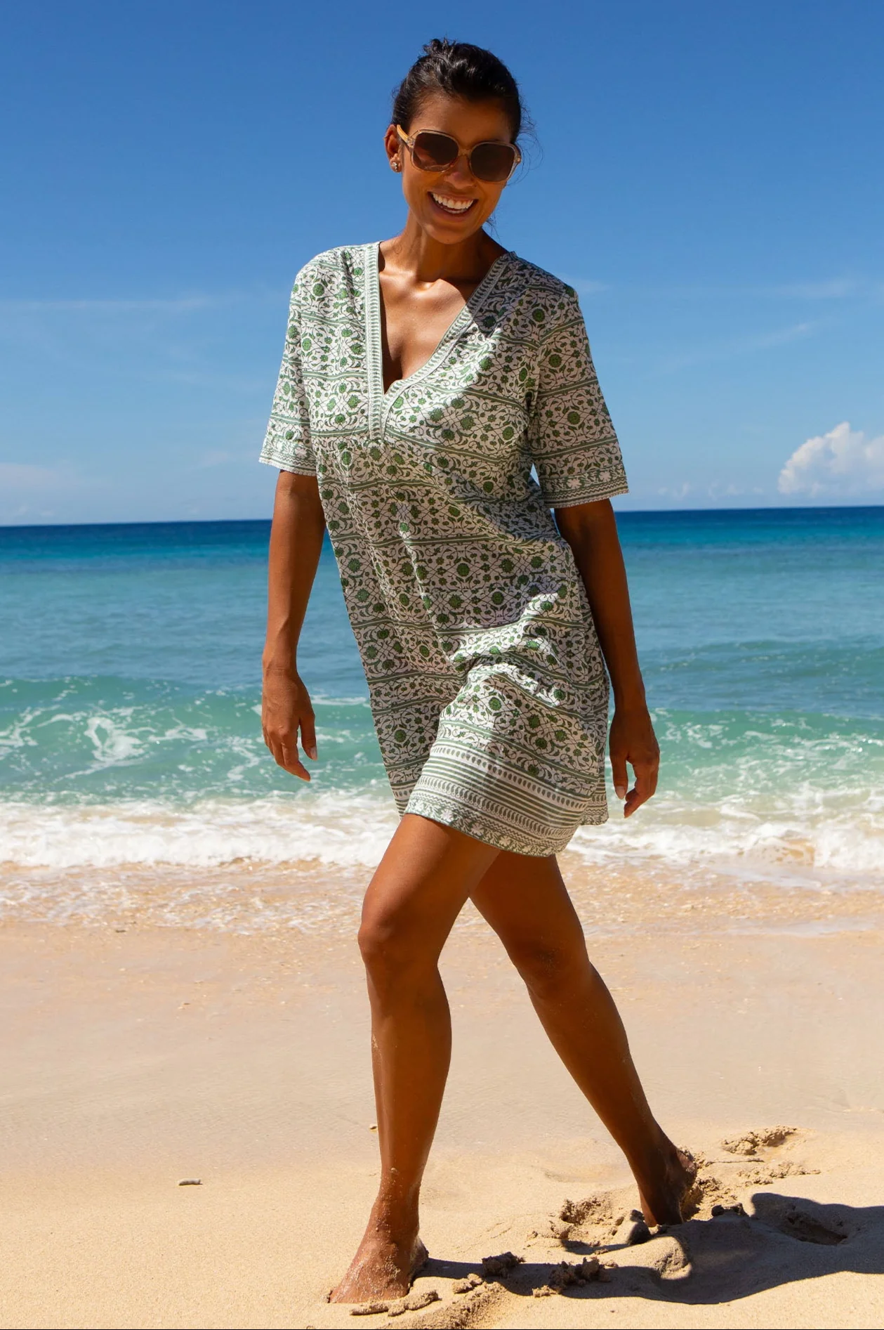 Santorini Cotton Kaftan | Santorini White/Khaki