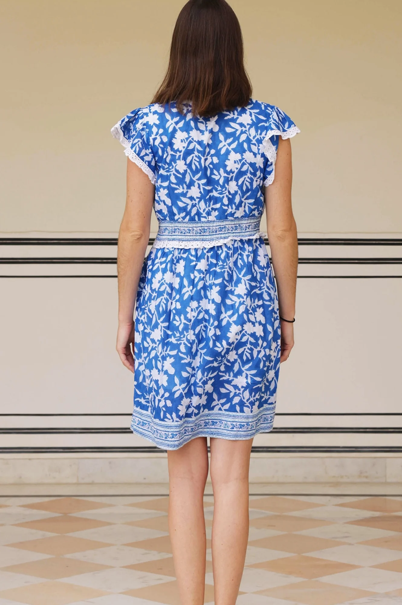 Pippa Block Print Mini Dress | Japanese Flower Cobalt