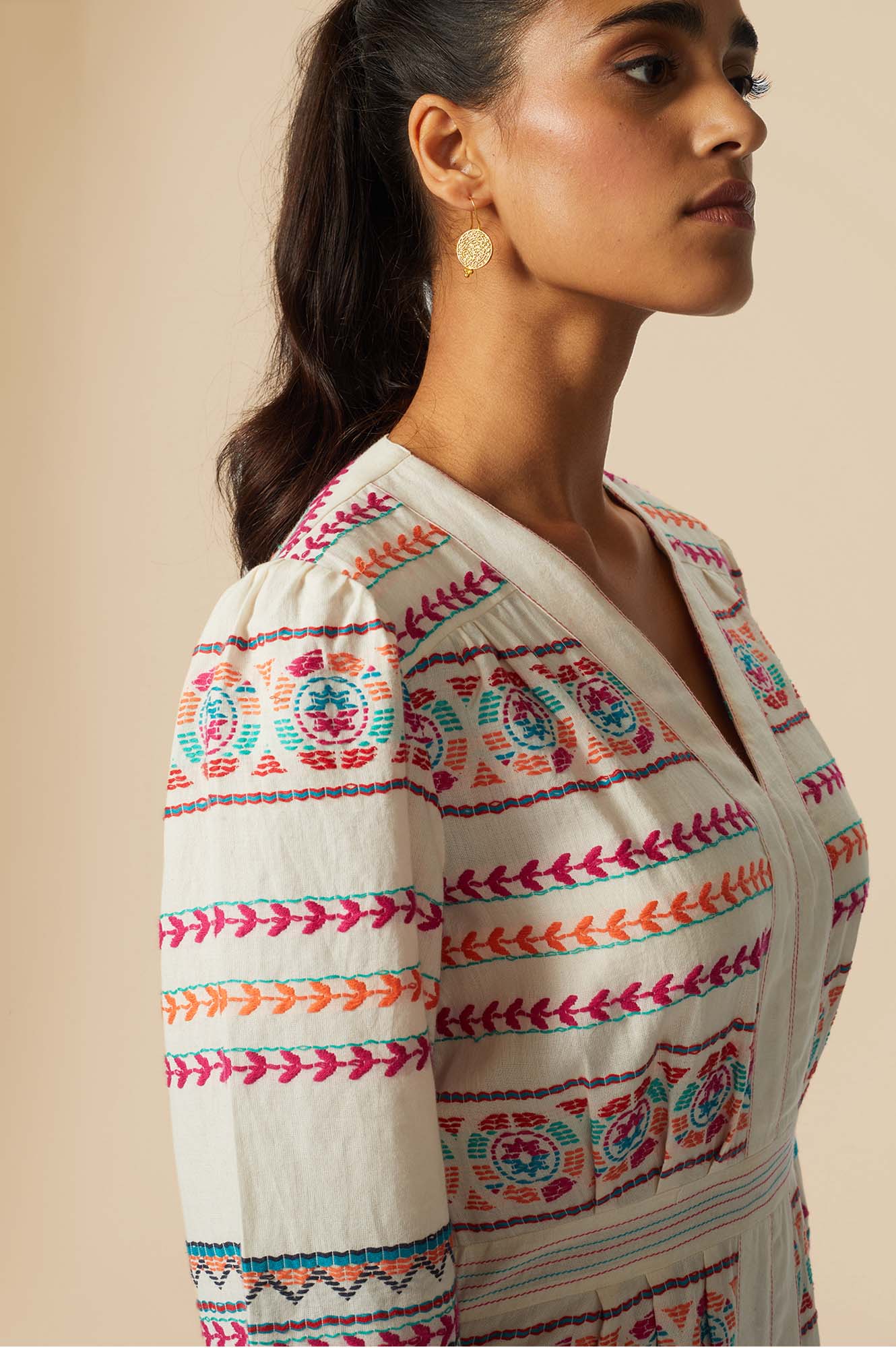 Jamila Jacquard Dress | Ecru/Multi