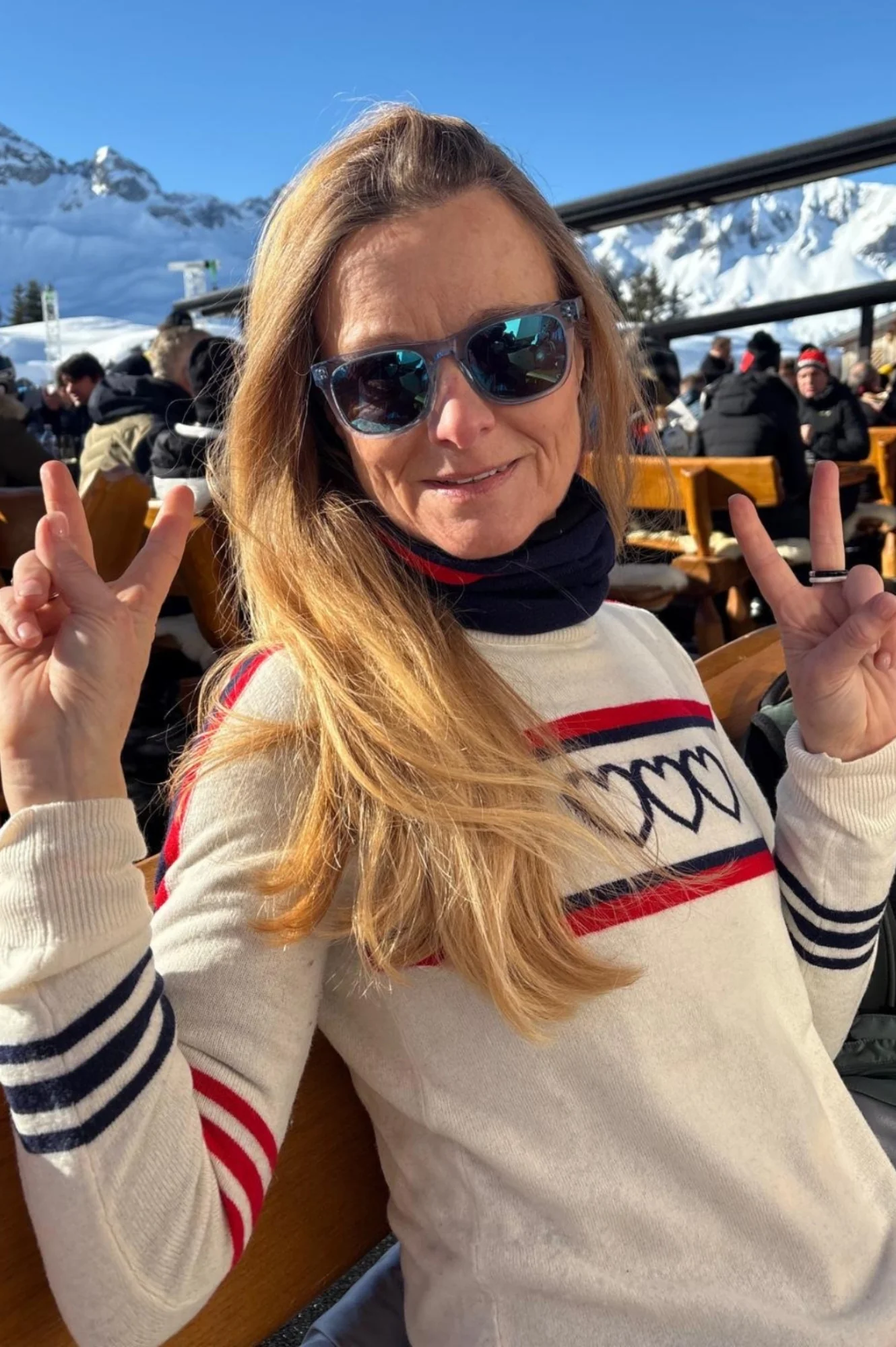 Merino Wool Hearts Polo Neck Jumper | Cream/Red/Navy