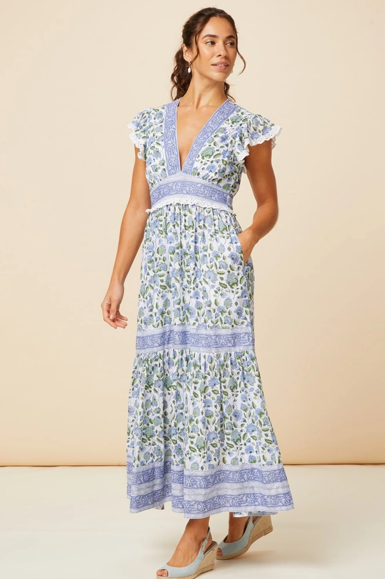 Pippa Block Print Dress | Garden Jaal Blue/Green