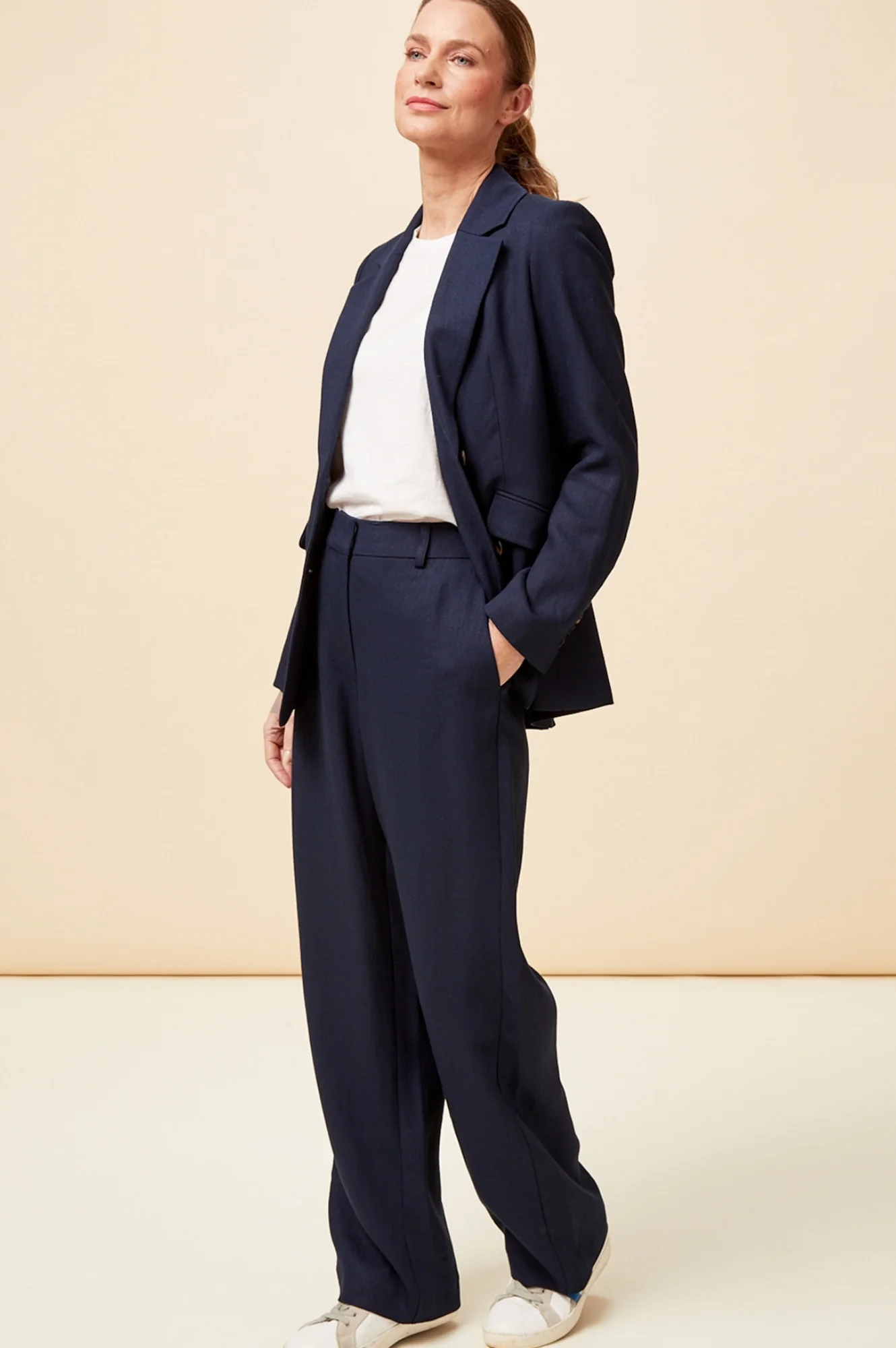 Linen Blend Blazer | Navy