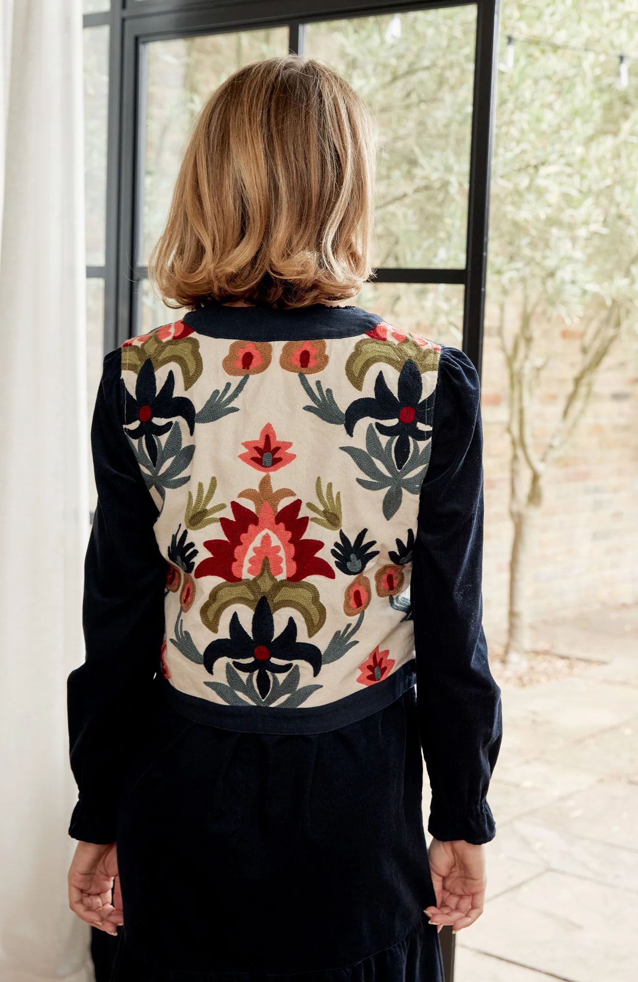 Pia Embroidered Gilet | Ecru/Multi