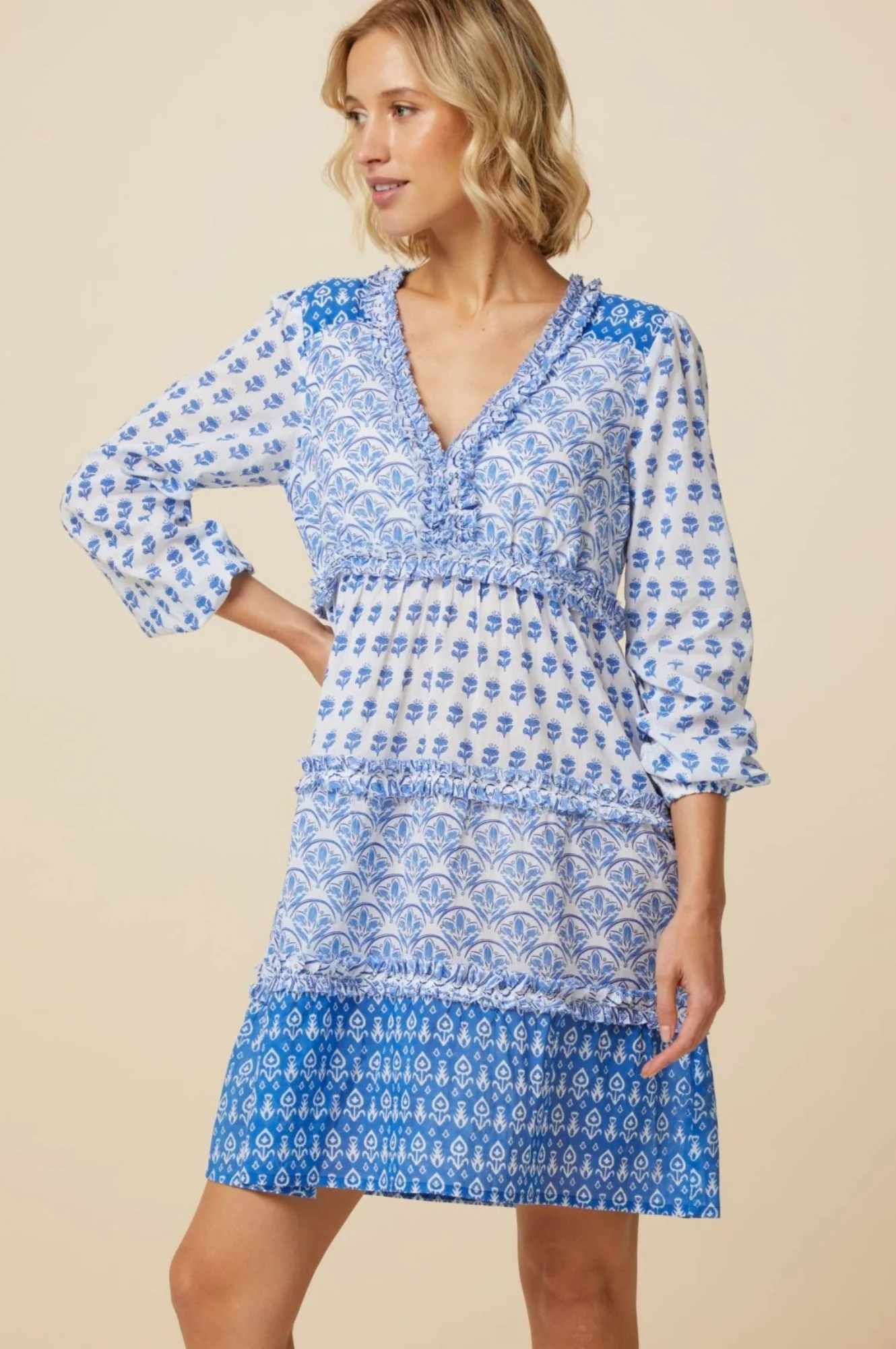 Henrietta Dress | Print Mix White/Blue