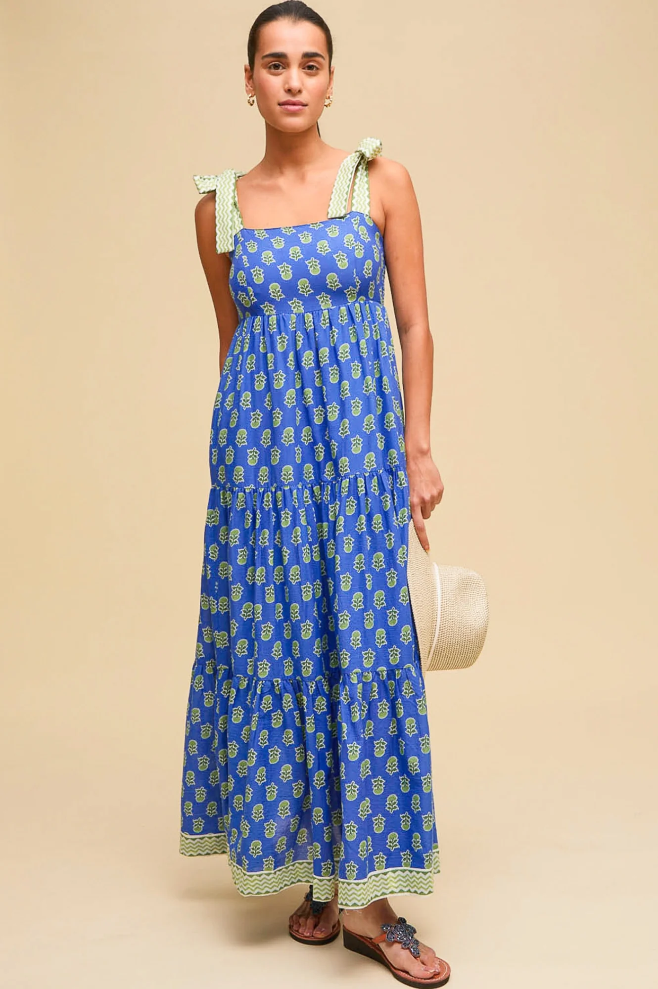 Tabitha Printed Organic Cotton Dress | Odisha Print Blue/Green