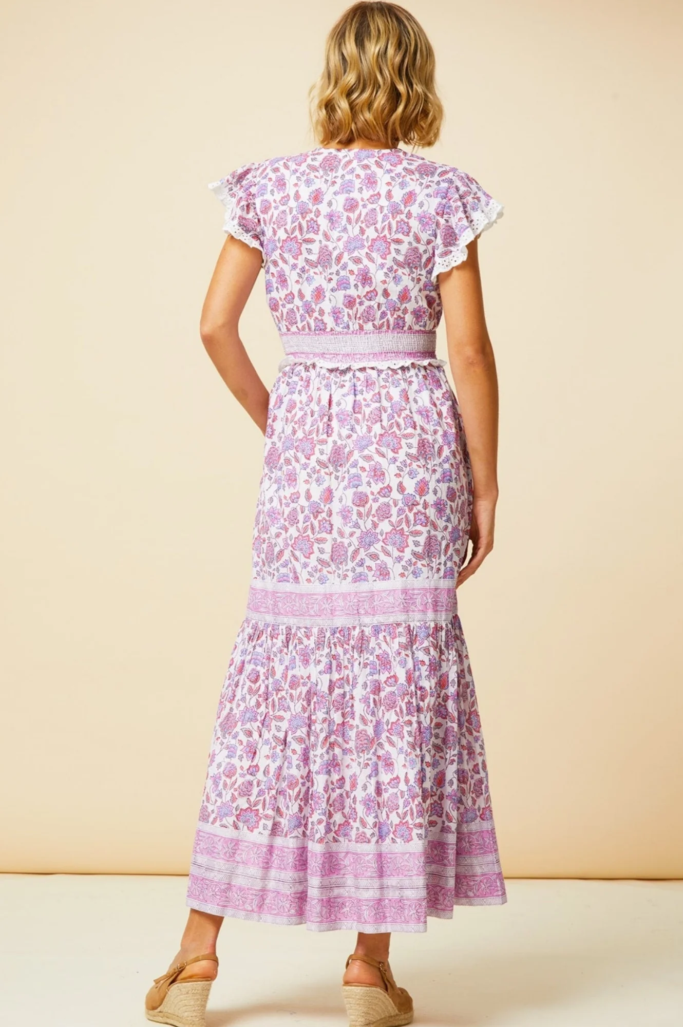 Pippa Block Print Dress | Garden Jaal Pink/White
