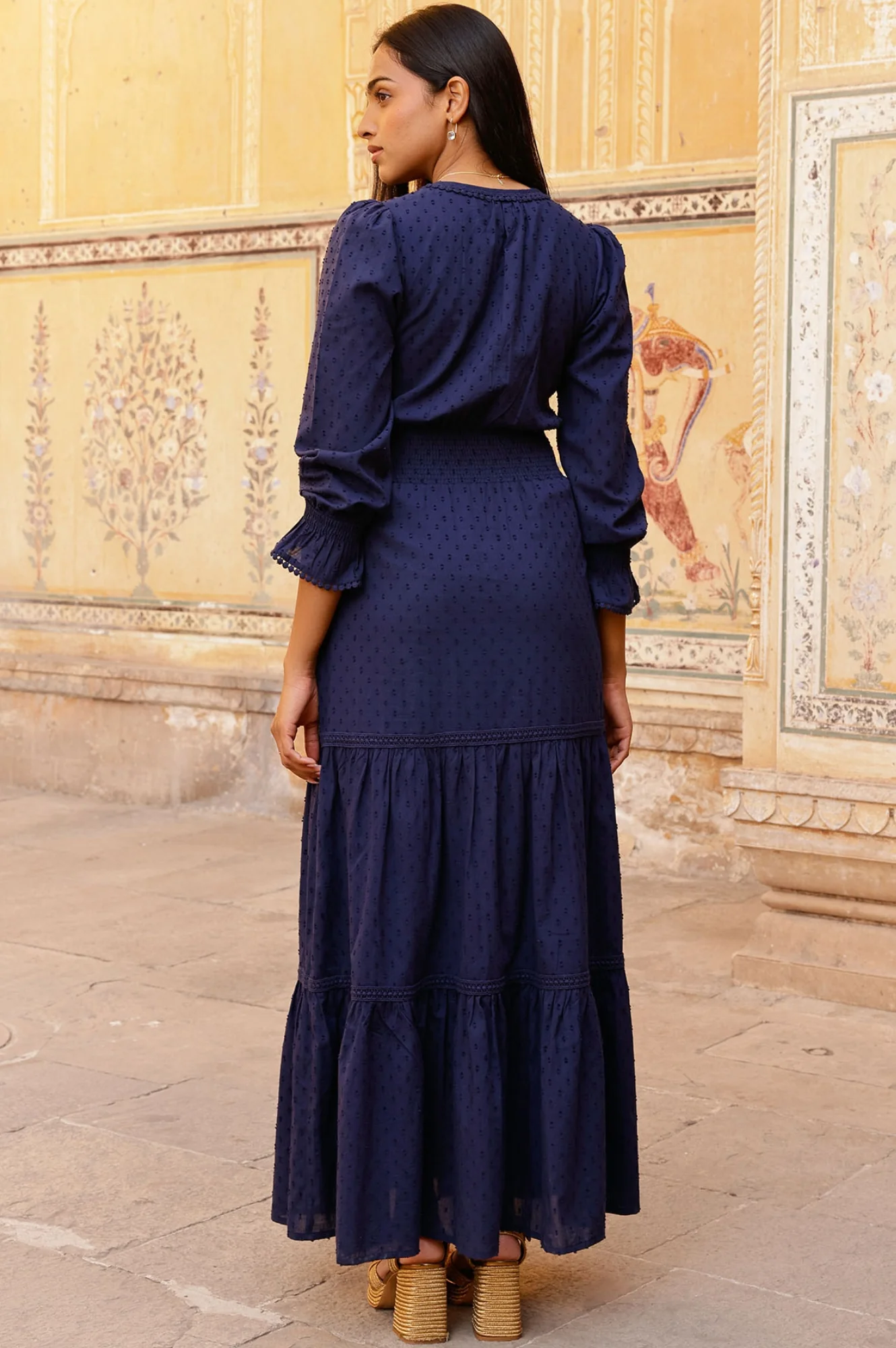 Purdie Organic Cotton Dobby Dress | Navy