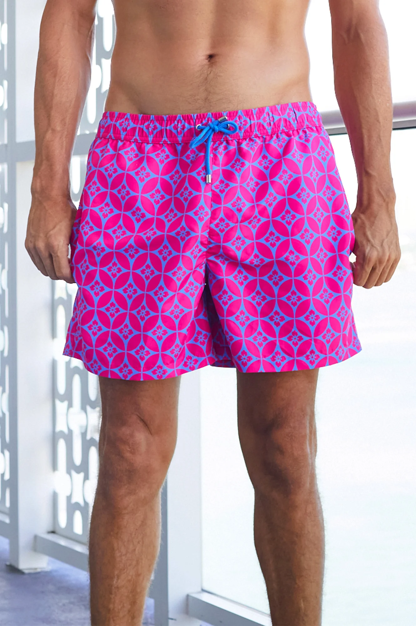Men's Recycled Swim Shorts | Geo Pink/Blue
