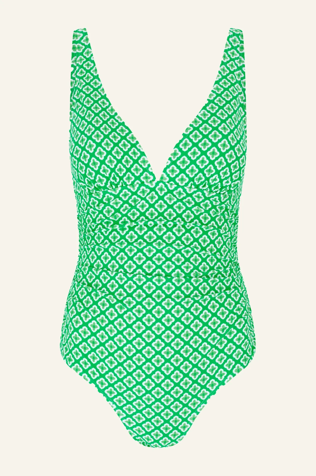 Recycled V-Neck Ruched Swimsuit | Diamond Geo Green
