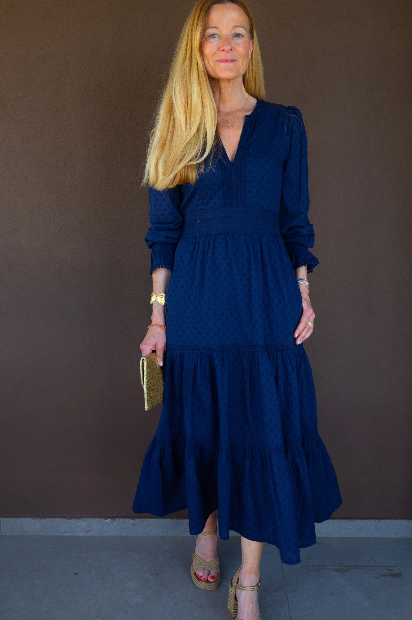 Purdie Organic Cotton Dobby Dress | Navy