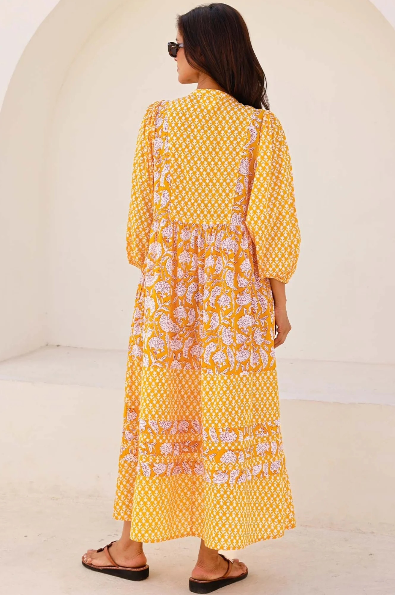 Martha Organic Cotton Mix Print Dress | Dianthus Print Yellow/White