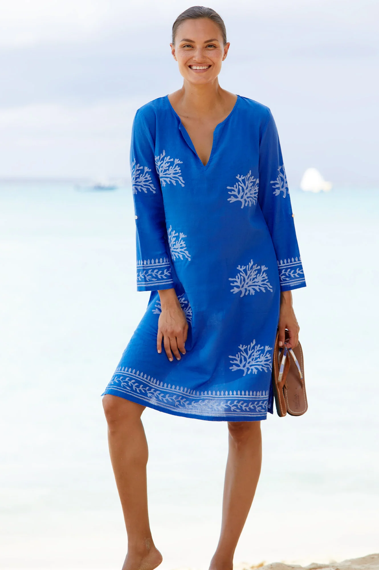 Guadalupe Short Organic Cotton Tunic | Cobalt Blue/White