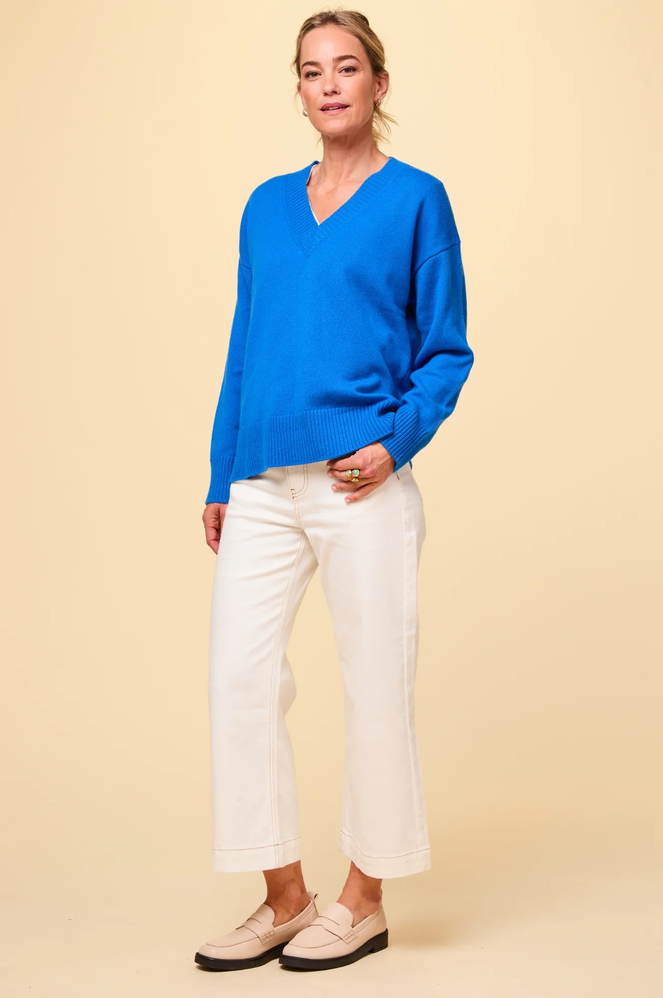 Merino Wool Relaxed V-Neck Jumper | Blue