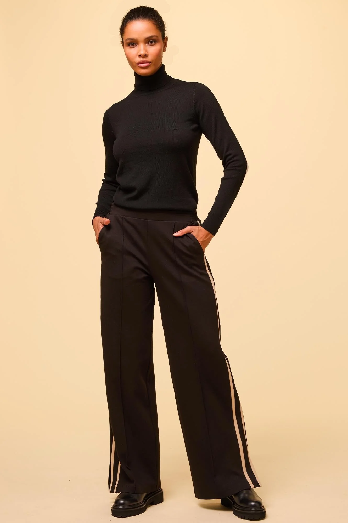 Ponte Trousers | Black/Taupe