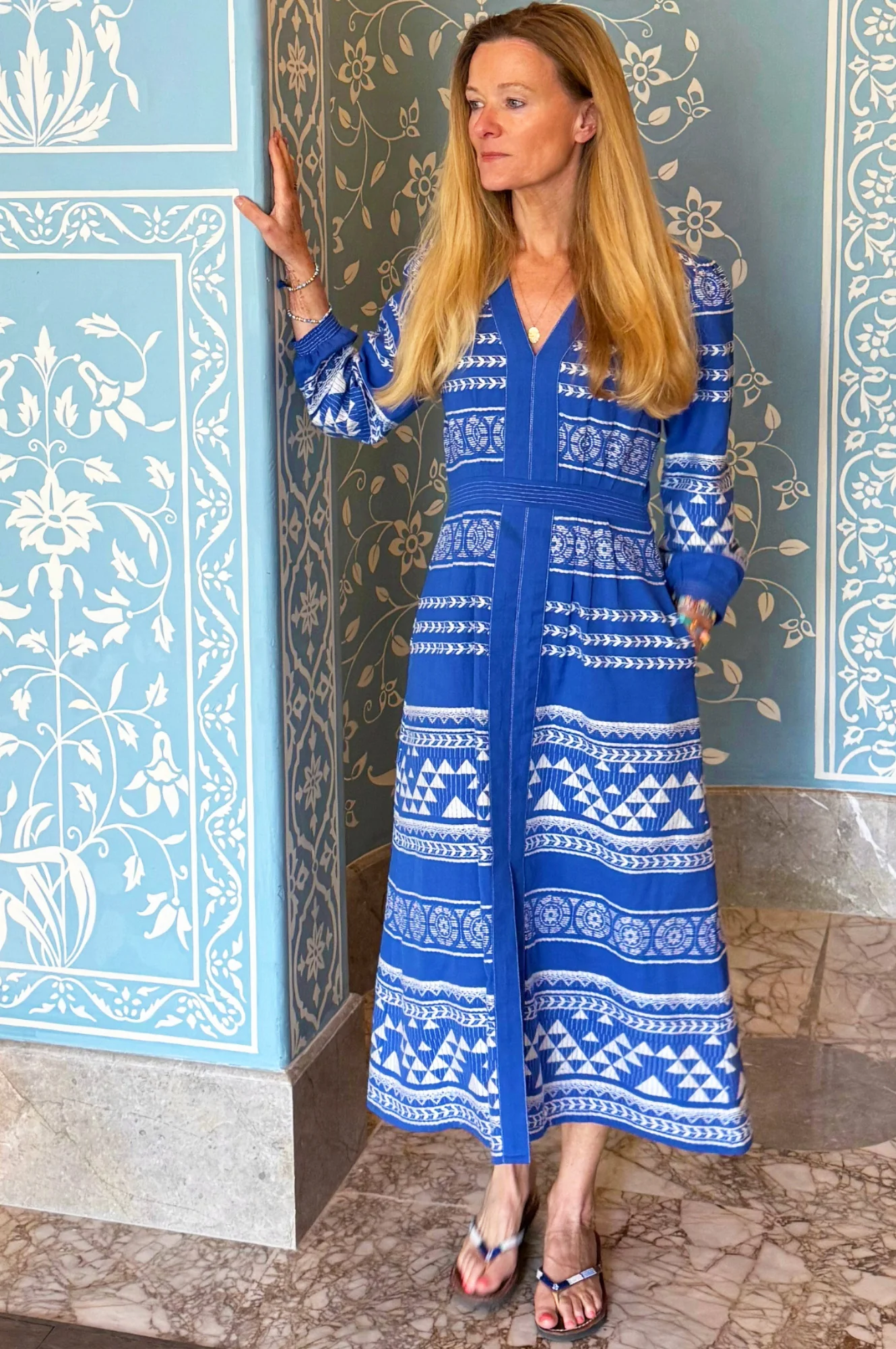 Jamila Jacquard Dress | Cobalt/White