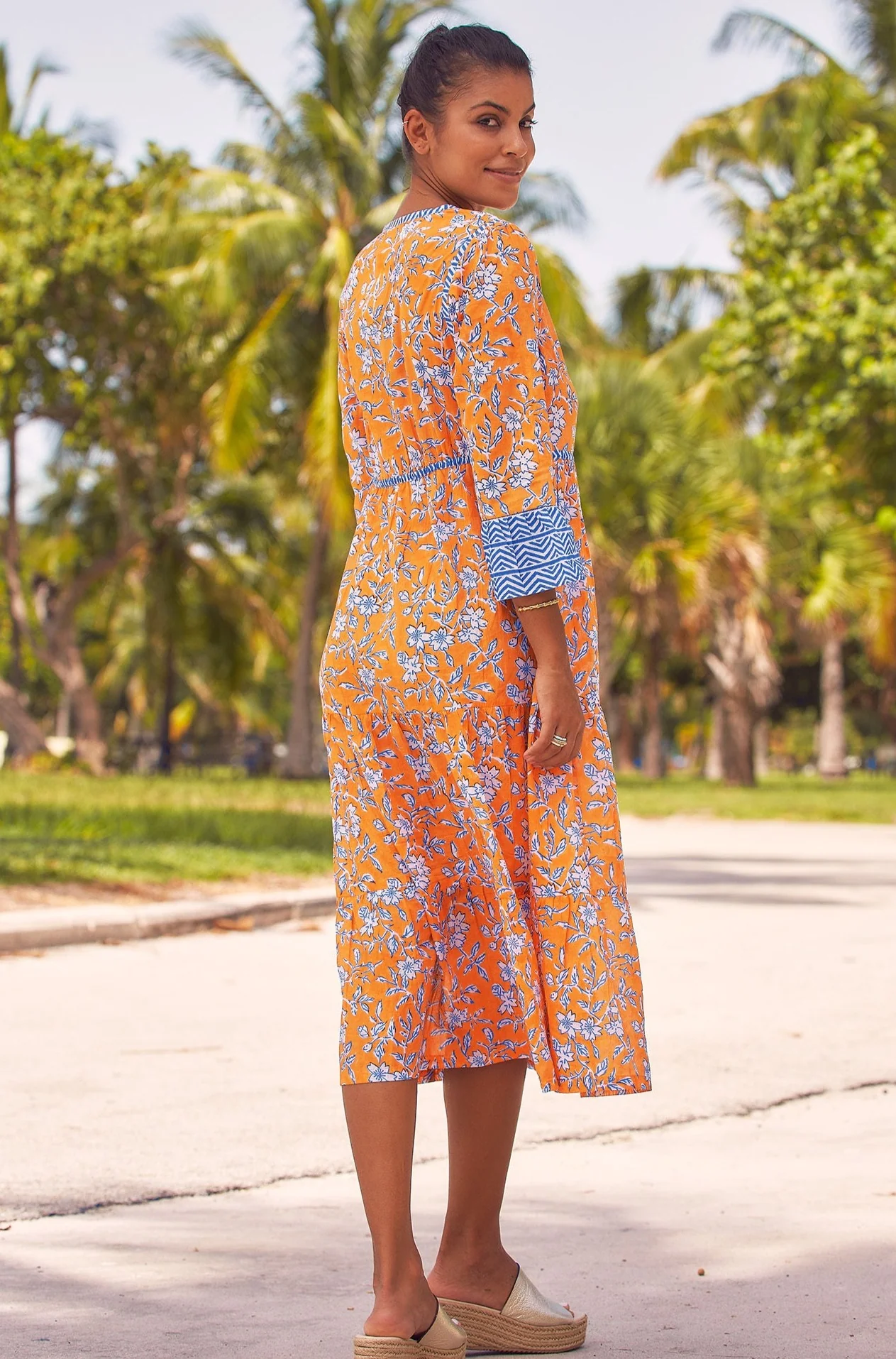 Hayden Block Print Dress | Japanese Orange/Cobalt