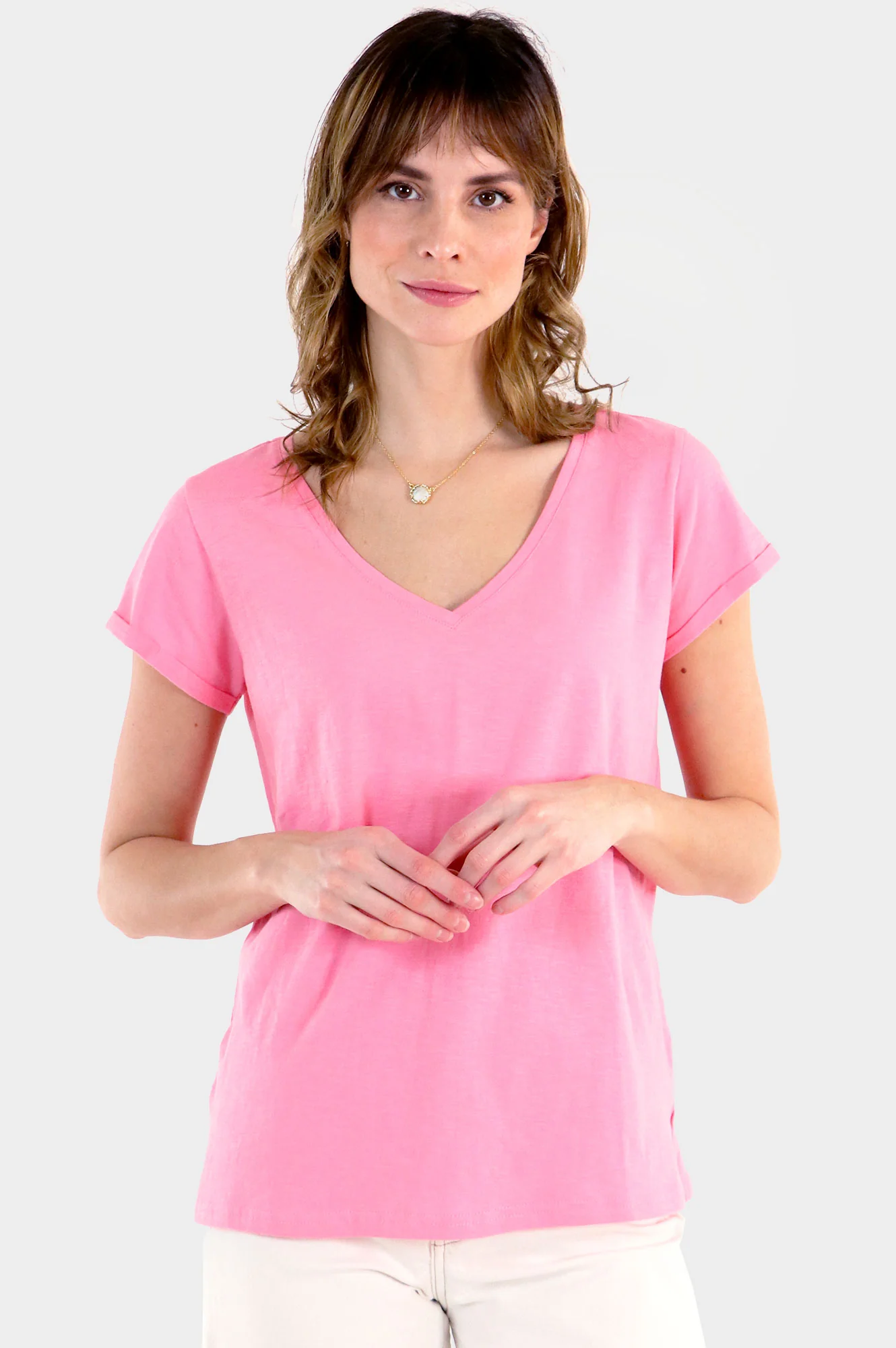 Organic Cotton V-Neck T-Shirt | Pink