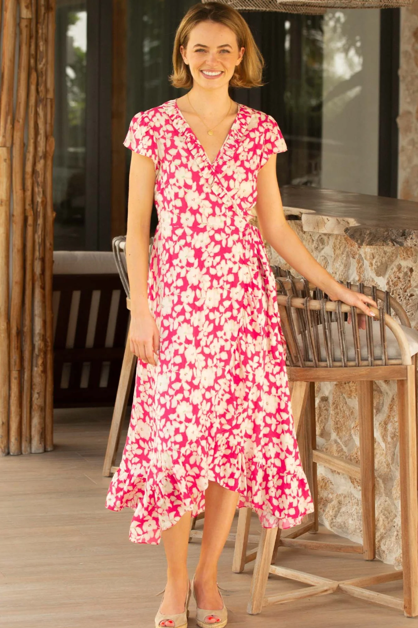 Demi EcoVero™ Wrap Dress | Blossom Pink/Cream