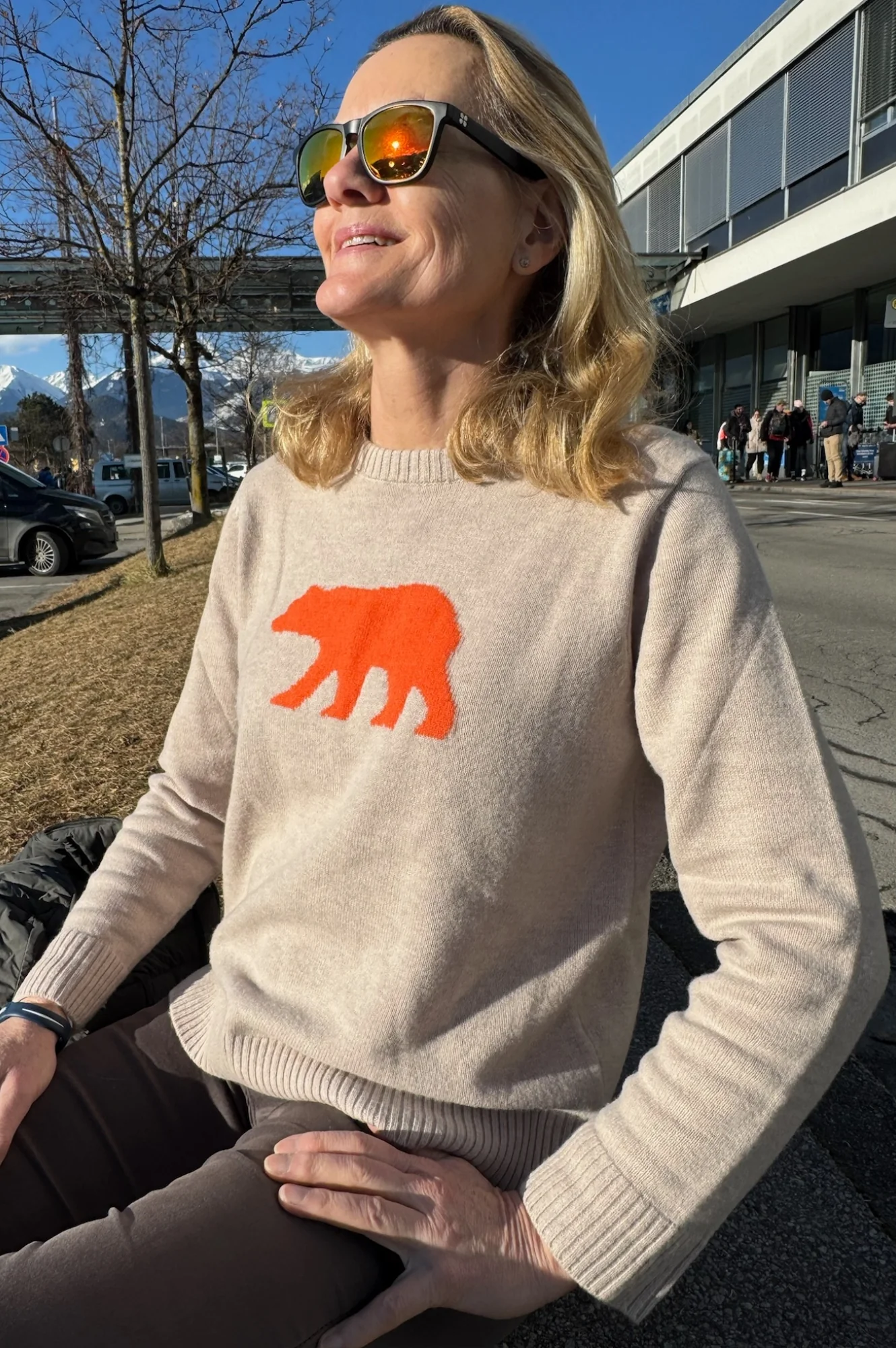 Merino Wool Polar Bear Jumper | Oat/Orange